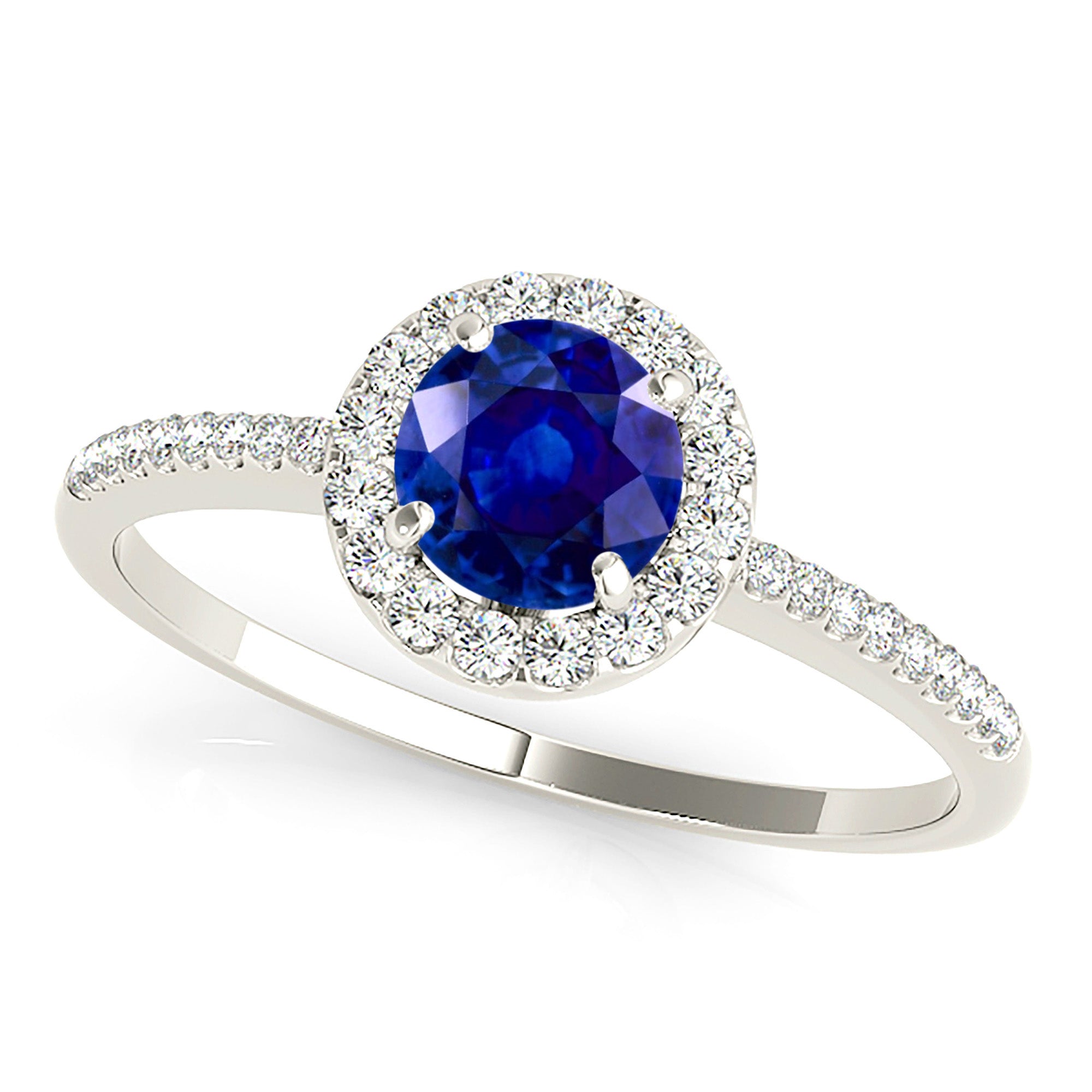 1.35 ct. Genuine Blue Sapphire Halo Ring with 0.20 ctw. Diamonds-VIRABYANI