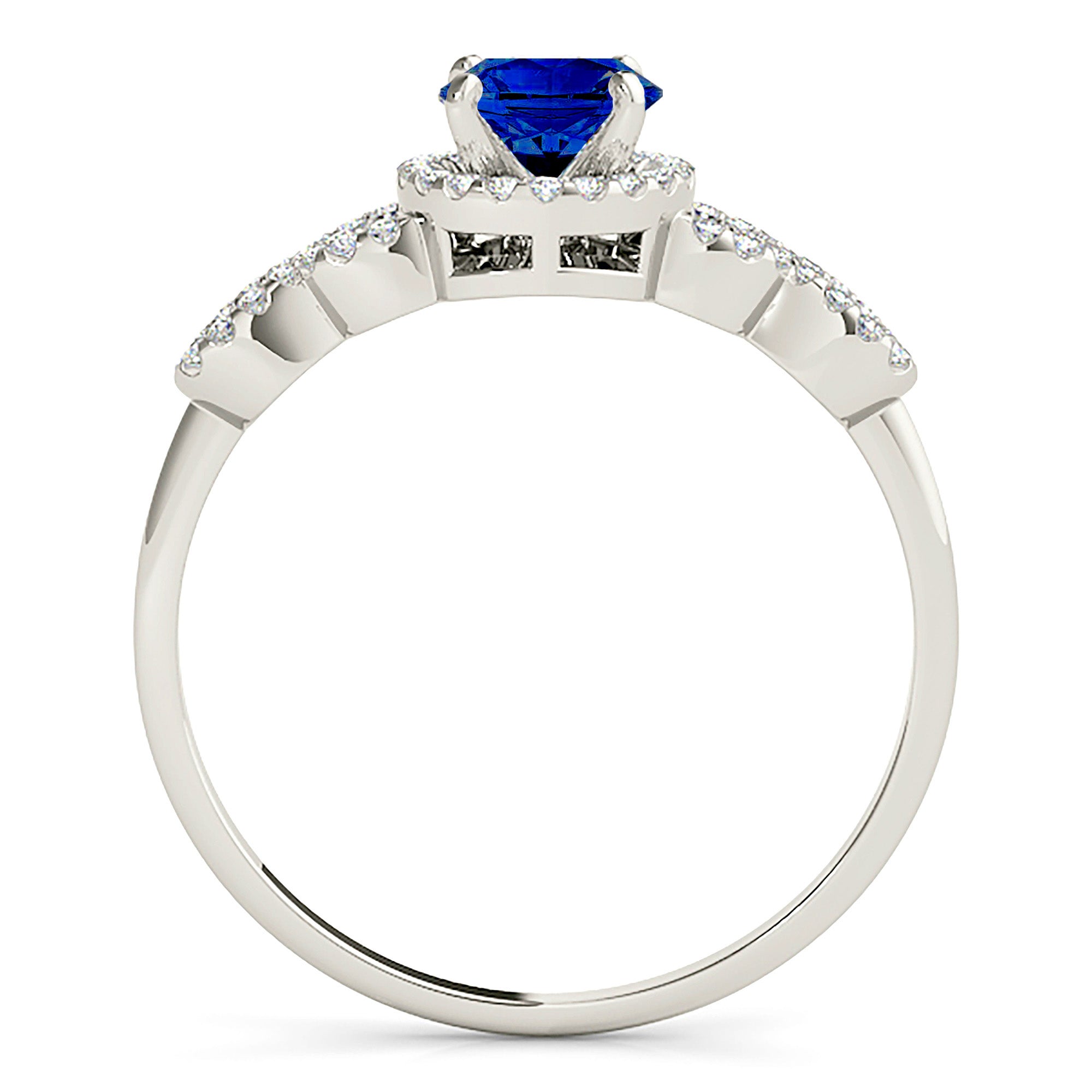 1.35 ct. Genuine Blue Sapphire Ring With 0.25 ctw. Diamond Halo, Open Rounded Diamond Band | Natural Sapphire And Diamond Gemstone Ring-VIRABYANI