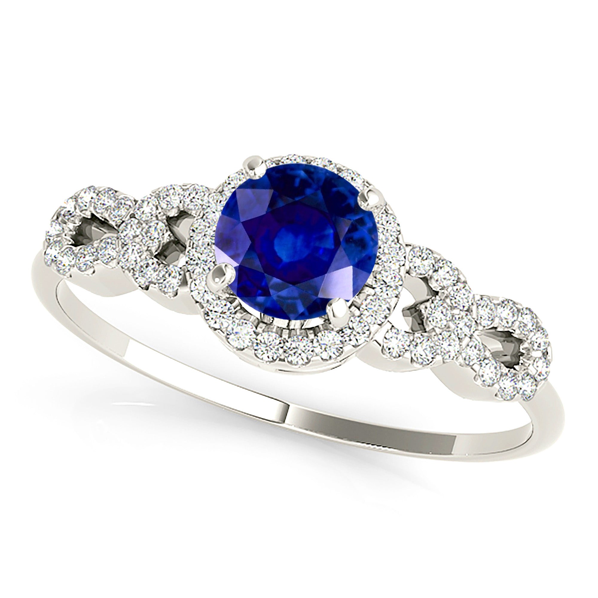 1.35 ct. Genuine Blue Sapphire Ring With 0.25 ctw. Diamond Halo, Open Rounded Diamond Band | Natural Sapphire And Diamond Gemstone Ring-VIRABYANI