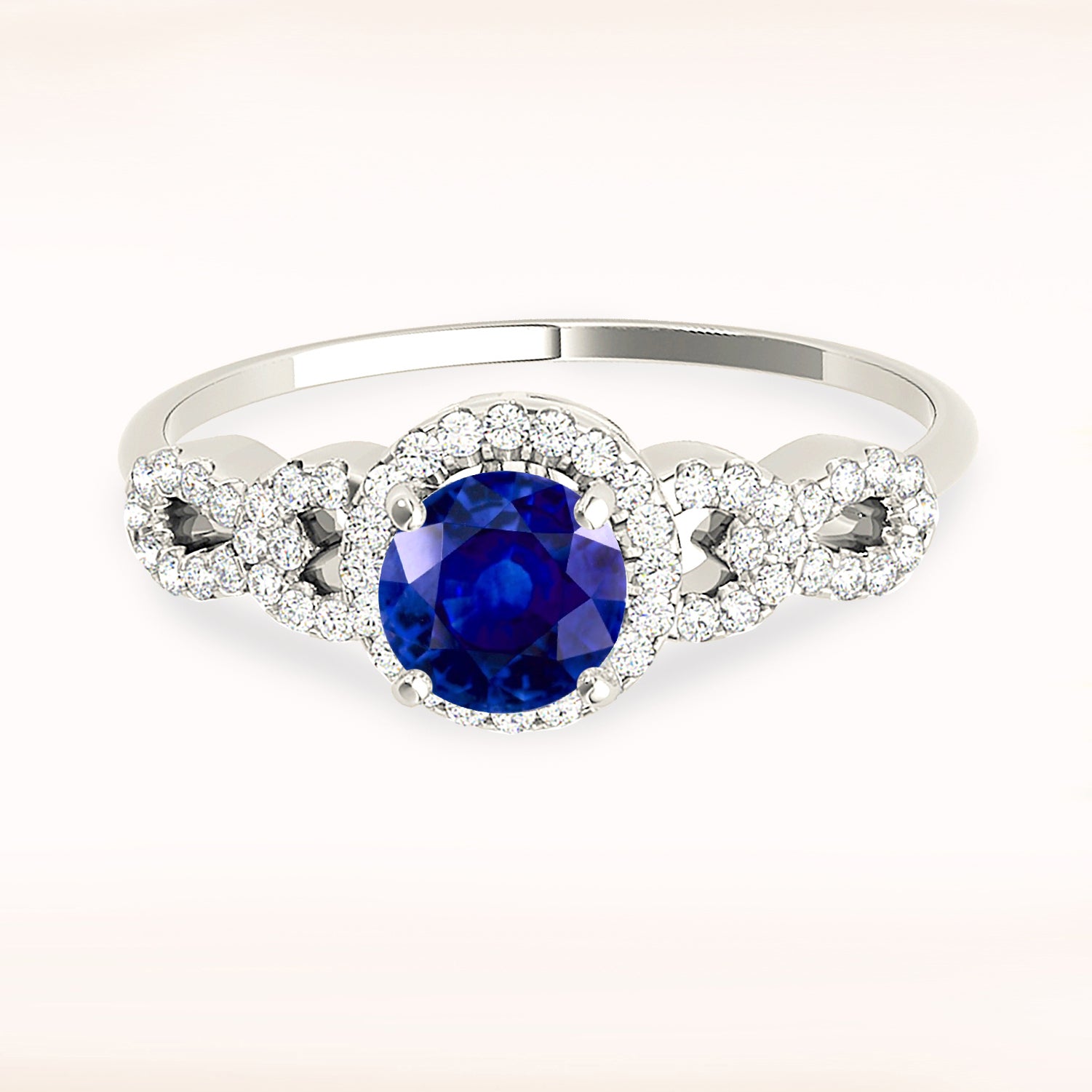 1.35 ct. Genuine Blue Sapphire Ring With 0.25 ctw. Diamond Halo, Open Rounded Diamond Band | Natural Sapphire And Diamond Gemstone Ring-in 14K/18K White, Yellow, Rose Gold and Platinum - Christmas Jewelry Gift -VIRABYANI