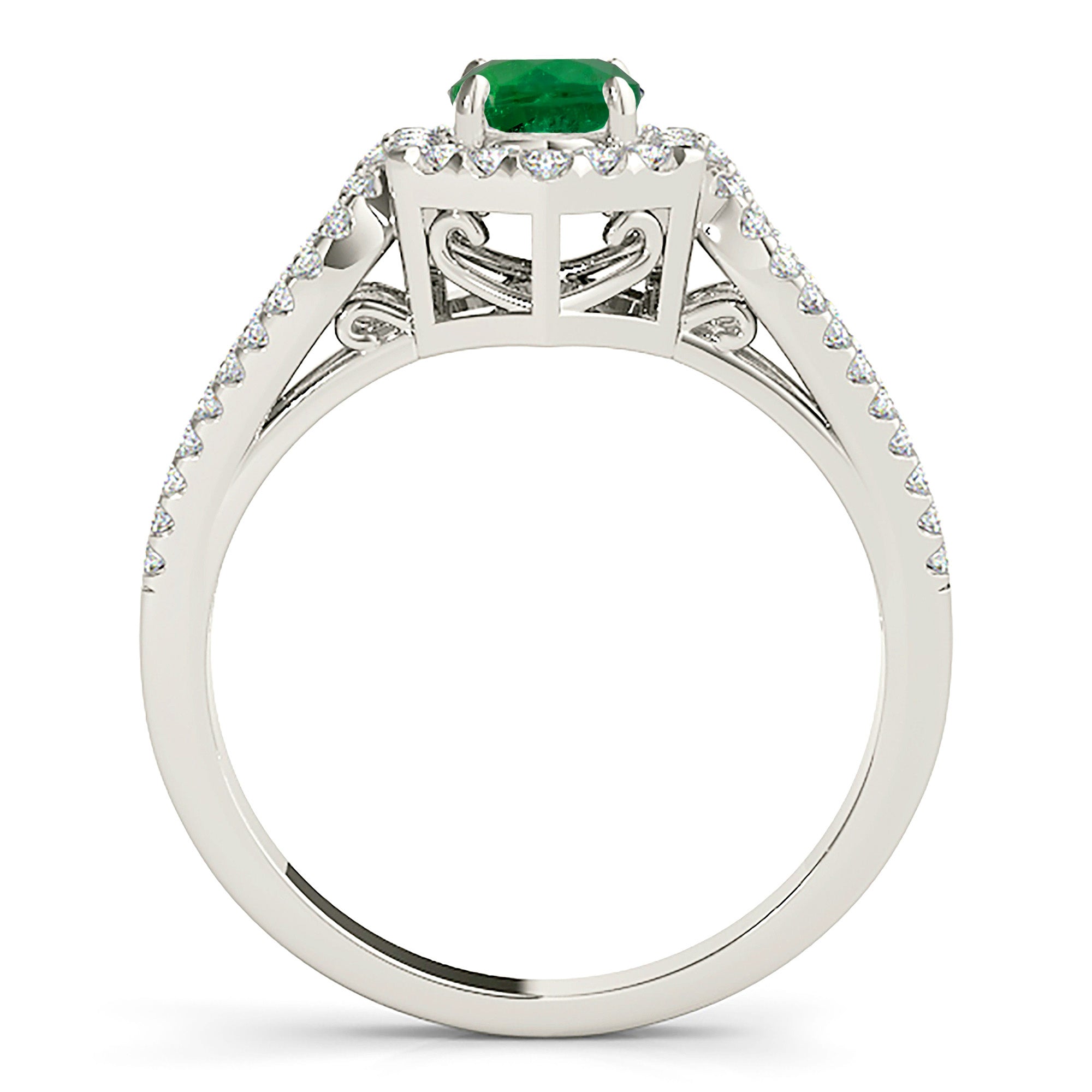 1.14 ct. Genuine Emerald Ring With 0.40 ctw. Diamond Halo And Open Leaf Shape Split Band-VIRABYANI