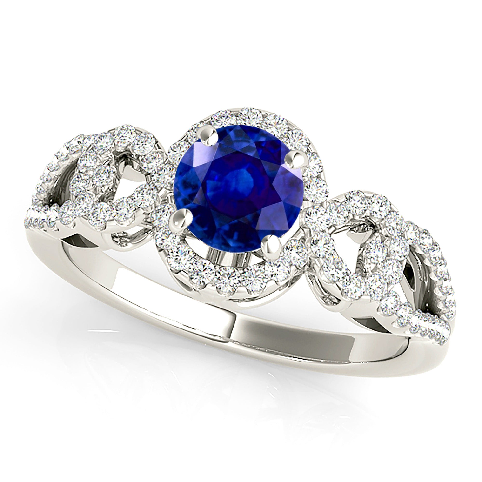 1.35 ct. Genuine Blue Sapphire Knot Halo Ring With 0.35 ctw. Side Diamonds-VIRABYANI