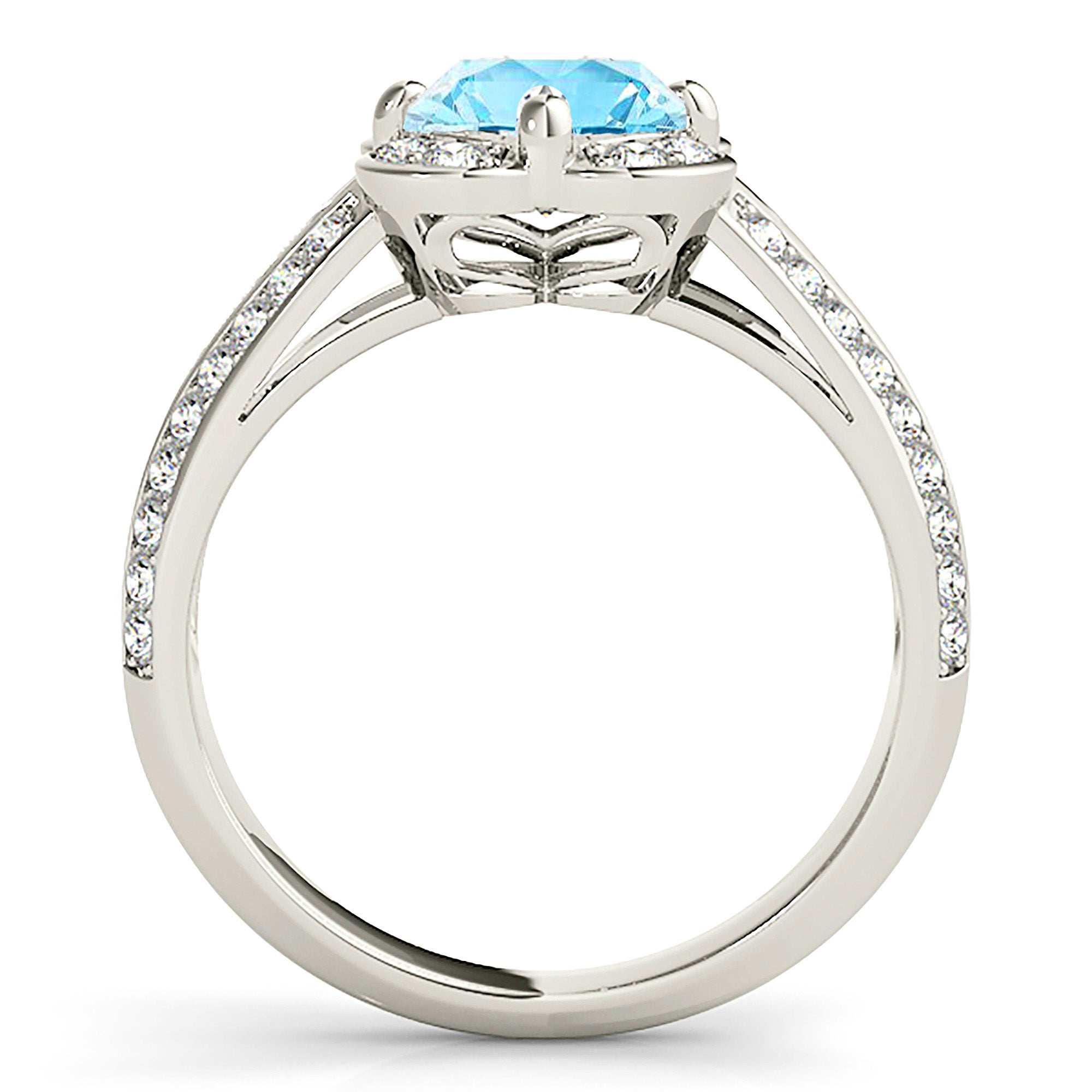 1.75 ct. Genuine Aquamarine Ring With 0.50 ctw. Diamond Floral Halo, Graduating Diamond and Solid Gold Twist Band |Blue Aquamarine Halo Ring-VIRABYANI