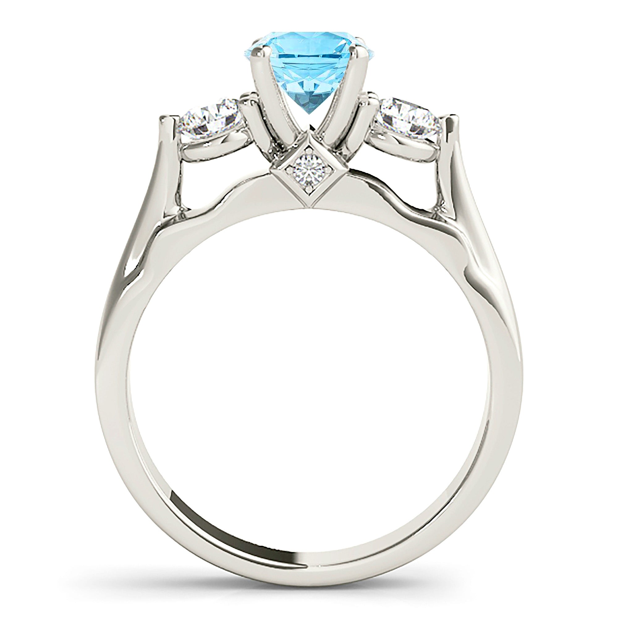 1.10 ct. Genuine Aquamarine Three Stone Ring with 0.40 ctw. Side Diamonds-in 14K/18K White, Yellow, Rose Gold and Platinum - Christmas Jewelry Gift -VIRABYANI