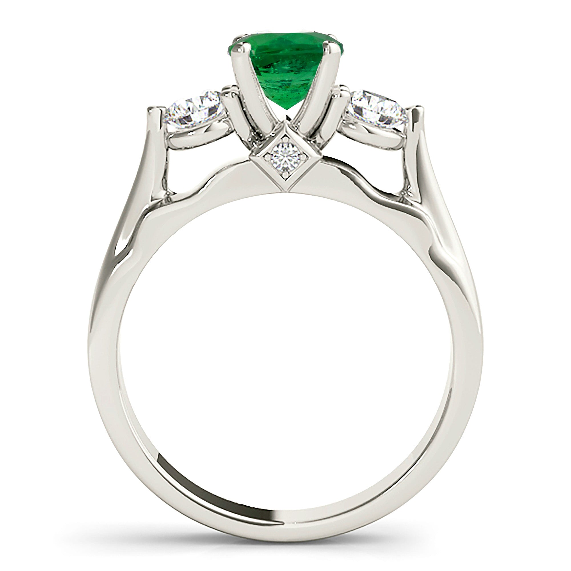 1.14 ct. Genuine Emerald Three Stone Ring With 0.40 ctw. Side Diamonds-in 14K/18K White, Yellow, Rose Gold and Platinum - Christmas Jewelry Gift -VIRABYANI