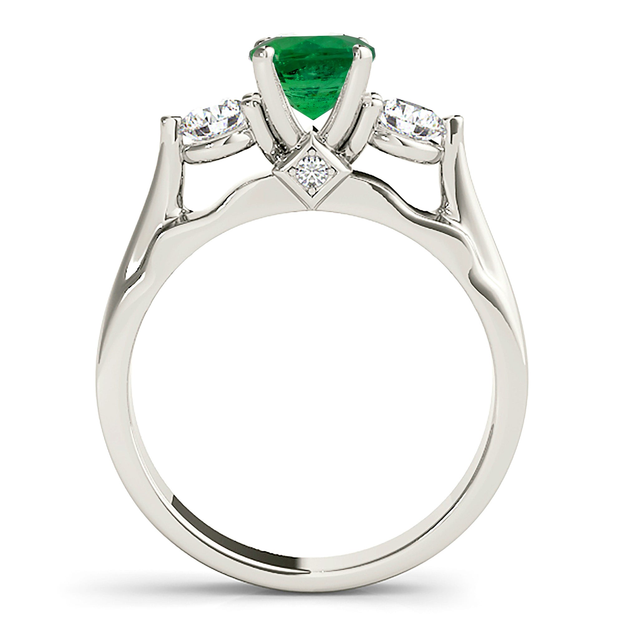 1.14 ct. Genuine Emerald Three Stone Ring With 0.40 ctw. Side Diamonds-VIRABYANI