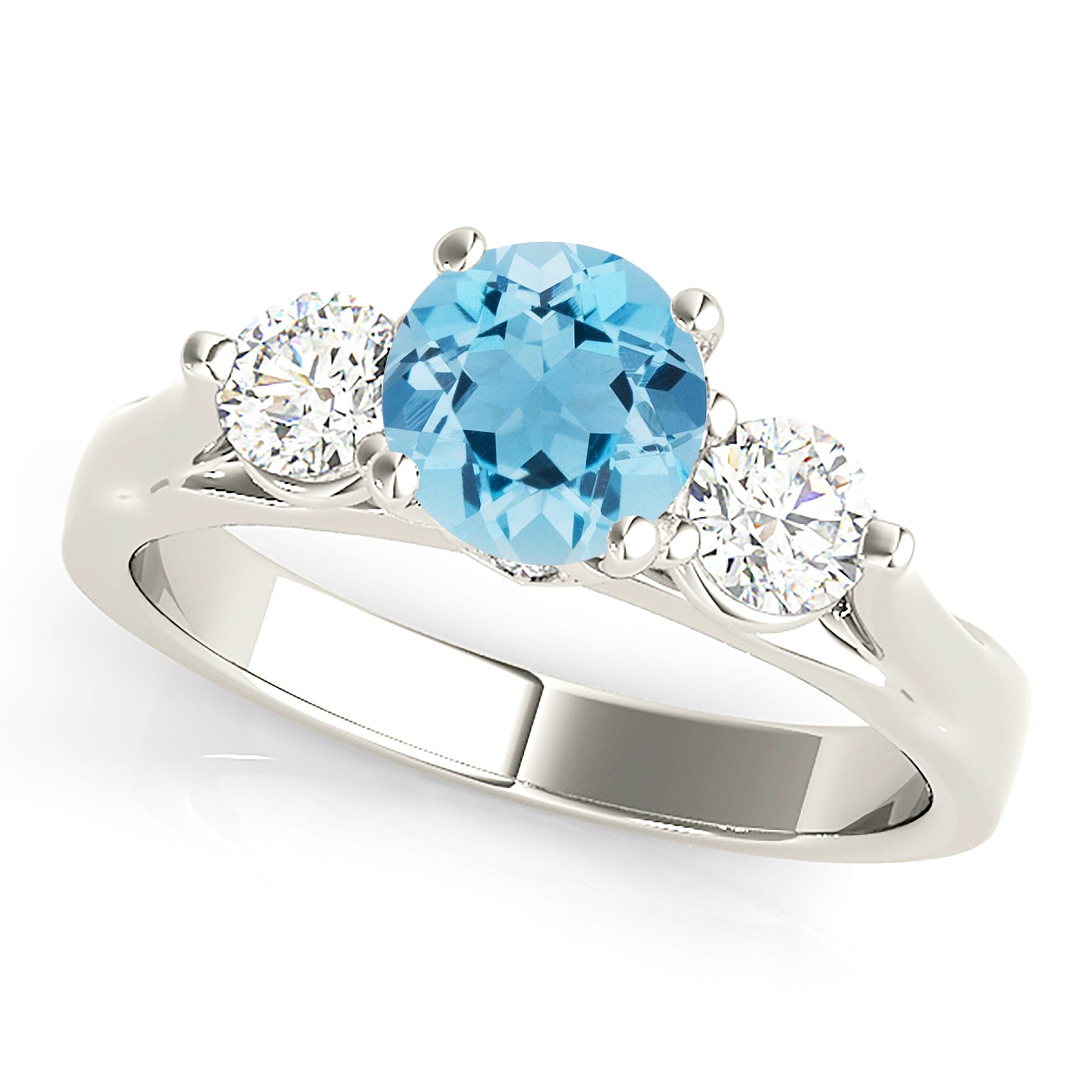1.10 ct. Genuine Aquamarine Three Stone Ring with 0.40 ctw. Side Diamonds-VIRABYANI