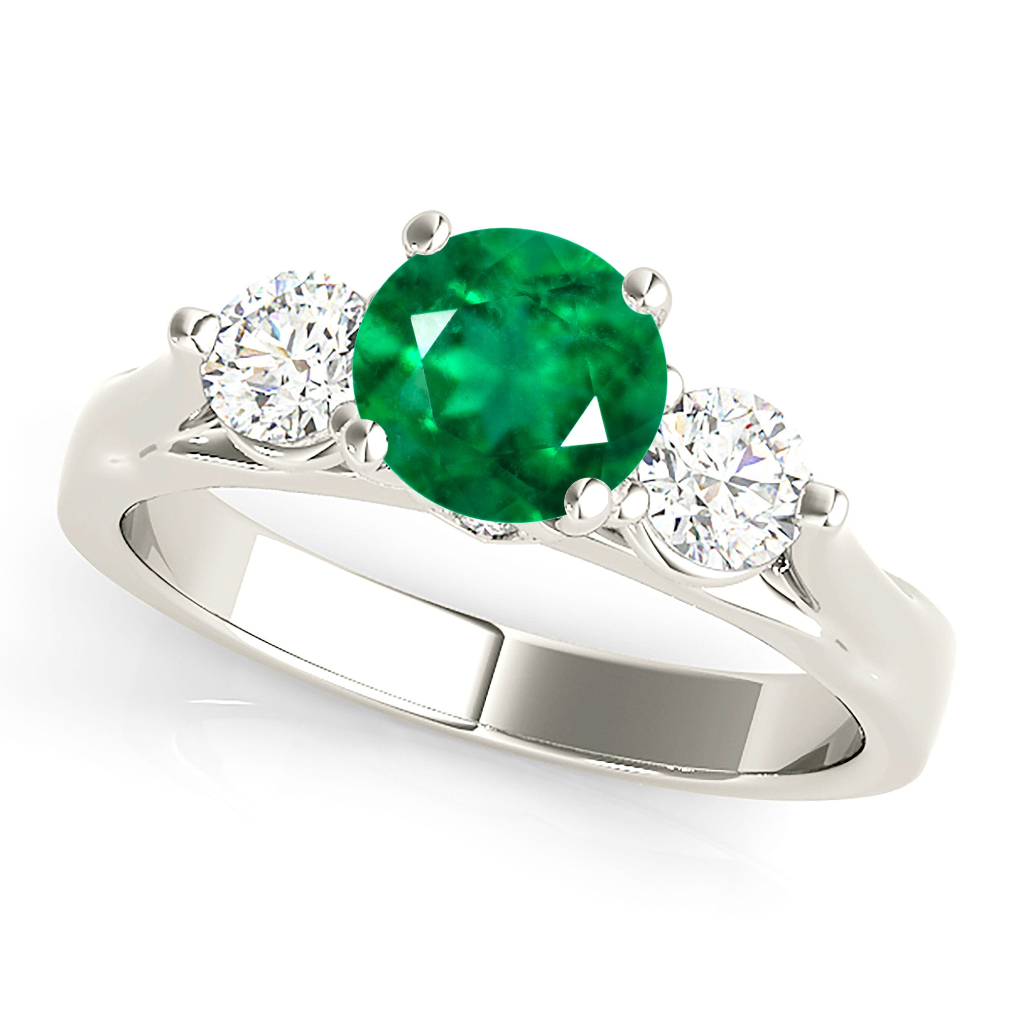 1.14 ct. Genuine Emerald Three Stone Ring With 0.40 ctw. Side Diamonds-VIRABYANI