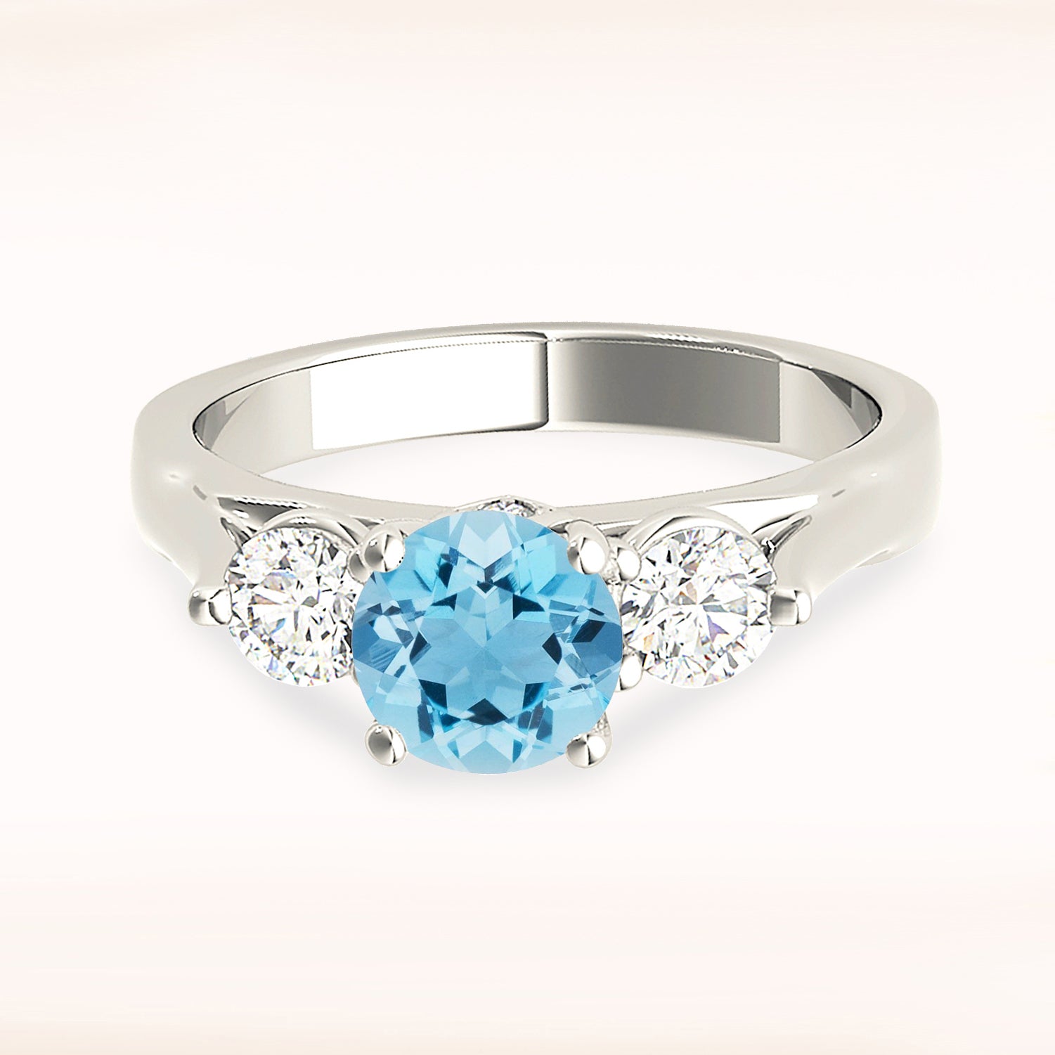 1.10 ct. Genuine Aquamarine Three Stone Ring with 0.40 ctw. Side Diamonds-in 14K/18K White, Yellow, Rose Gold and Platinum - Christmas Jewelry Gift -VIRABYANI