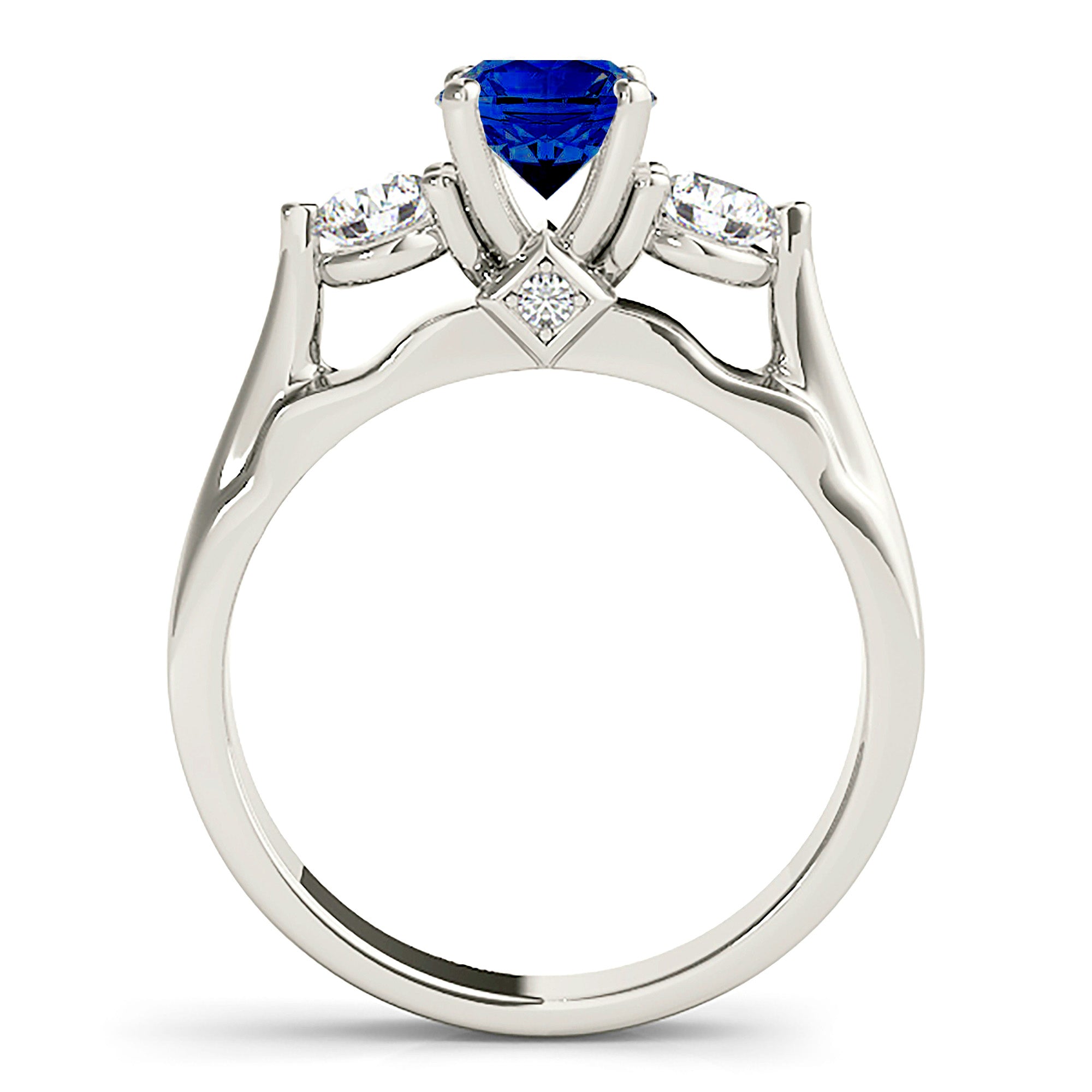 1.35 ct. Genuine Blue Sapphire Three Stone Ring With 0.40 ctw. Diamonds-VIRABYANI