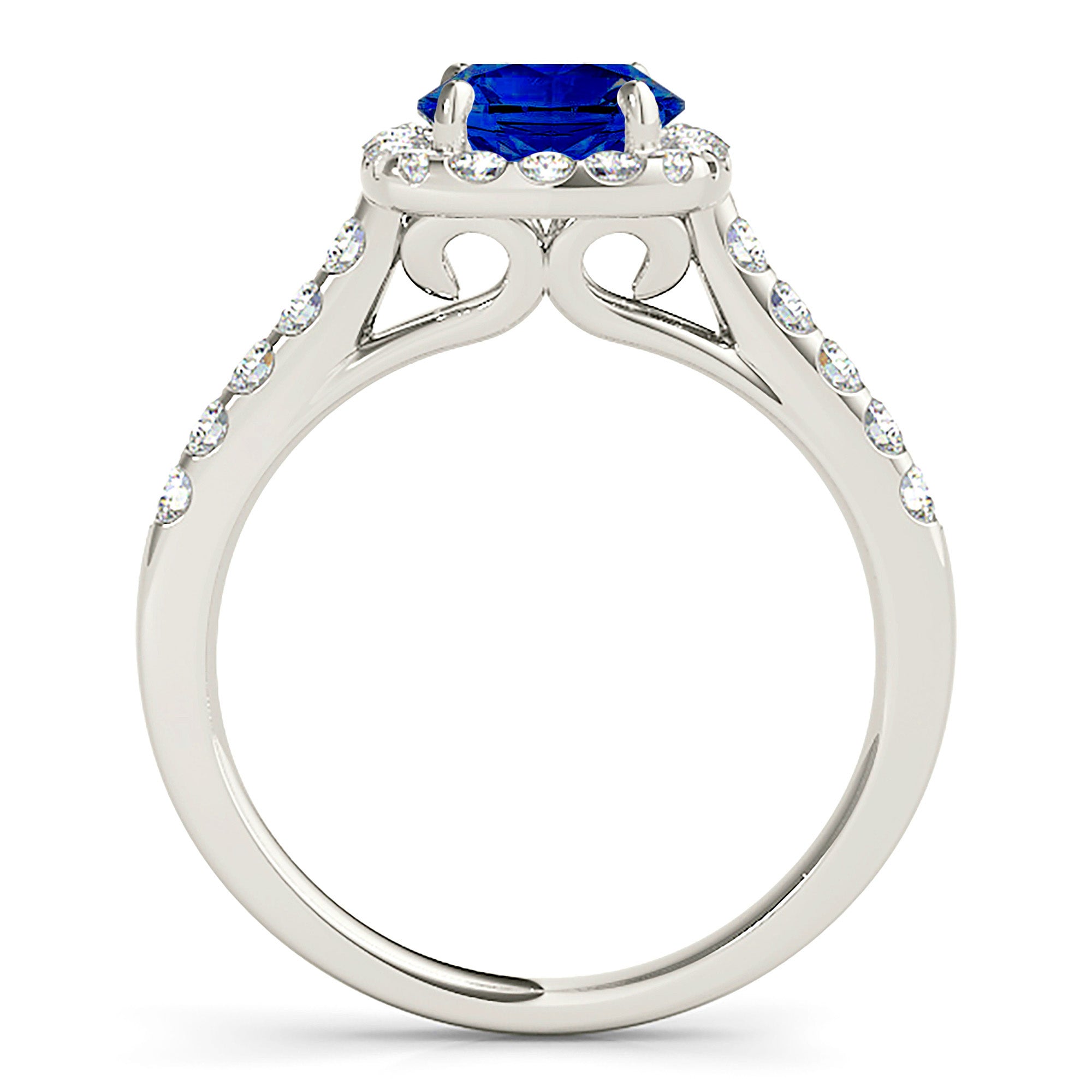 1.80 ct. Genuine Blue Sapphire Halo Ring With 0.60 ctw. Side Diamonds-VIRABYANI
