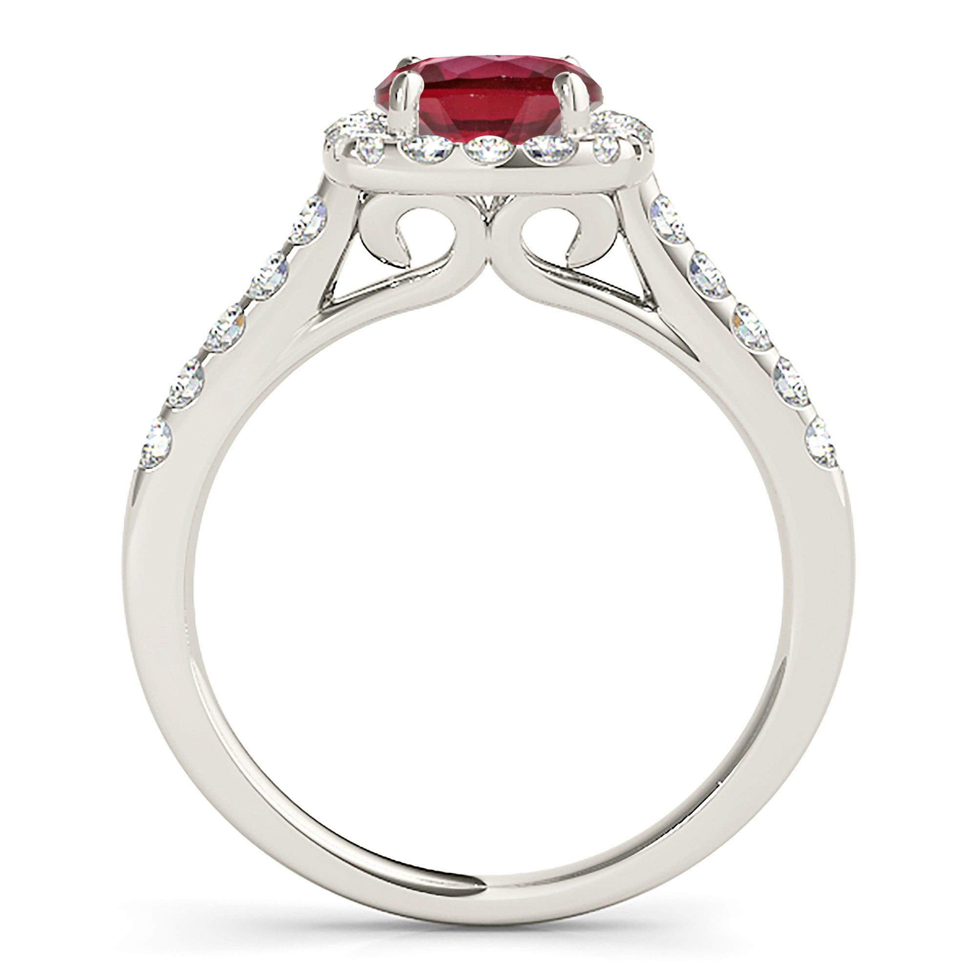 1.79 ct. Genuine Ruby Ring With 0.60 ctw. Diamond Cushion Halo And Delicate Diamond Band-VIRABYANI
