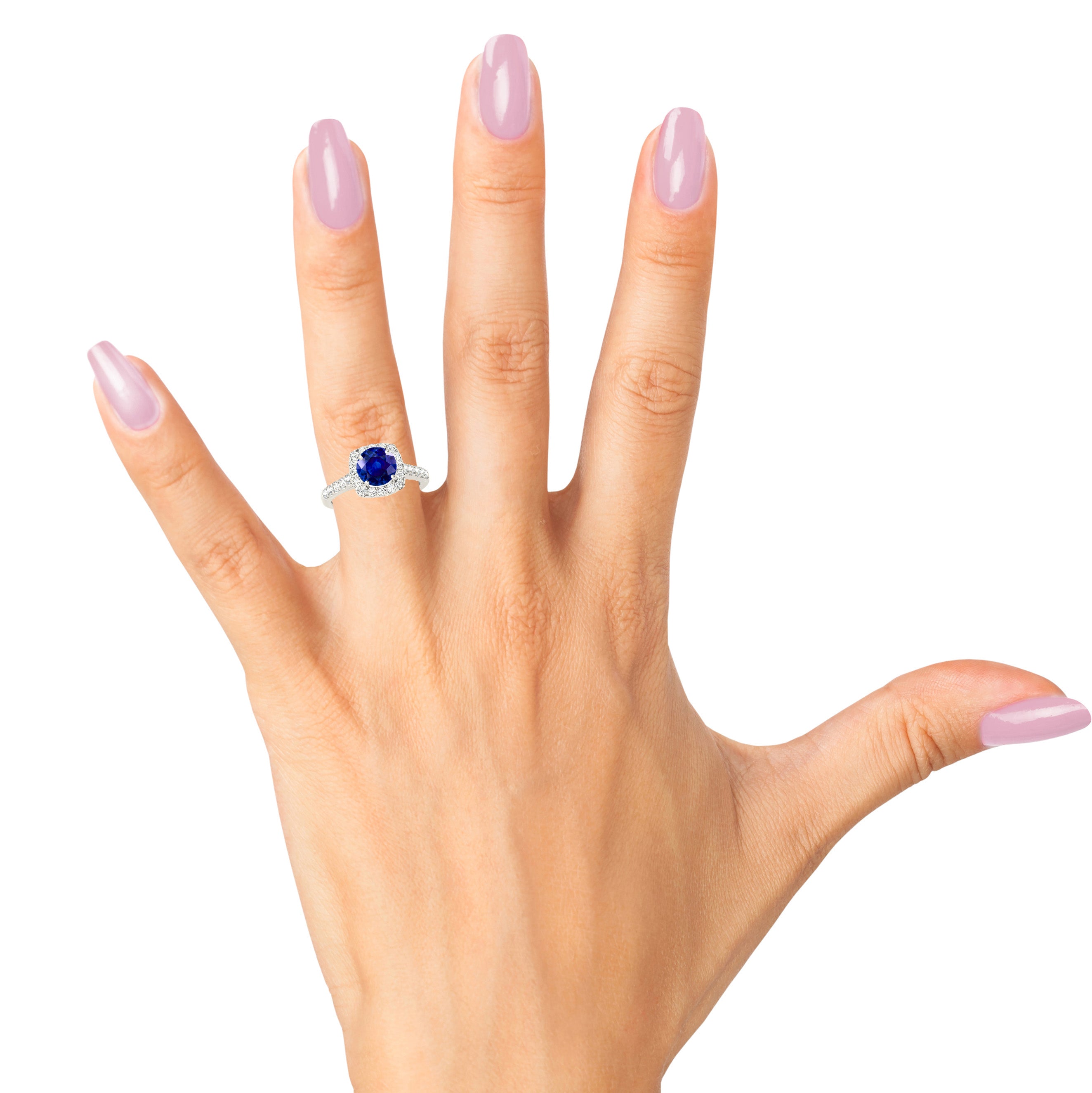 1.80 ct. Genuine Blue Sapphire Halo Ring With 0.60 ctw. Side Diamonds-VIRABYANI