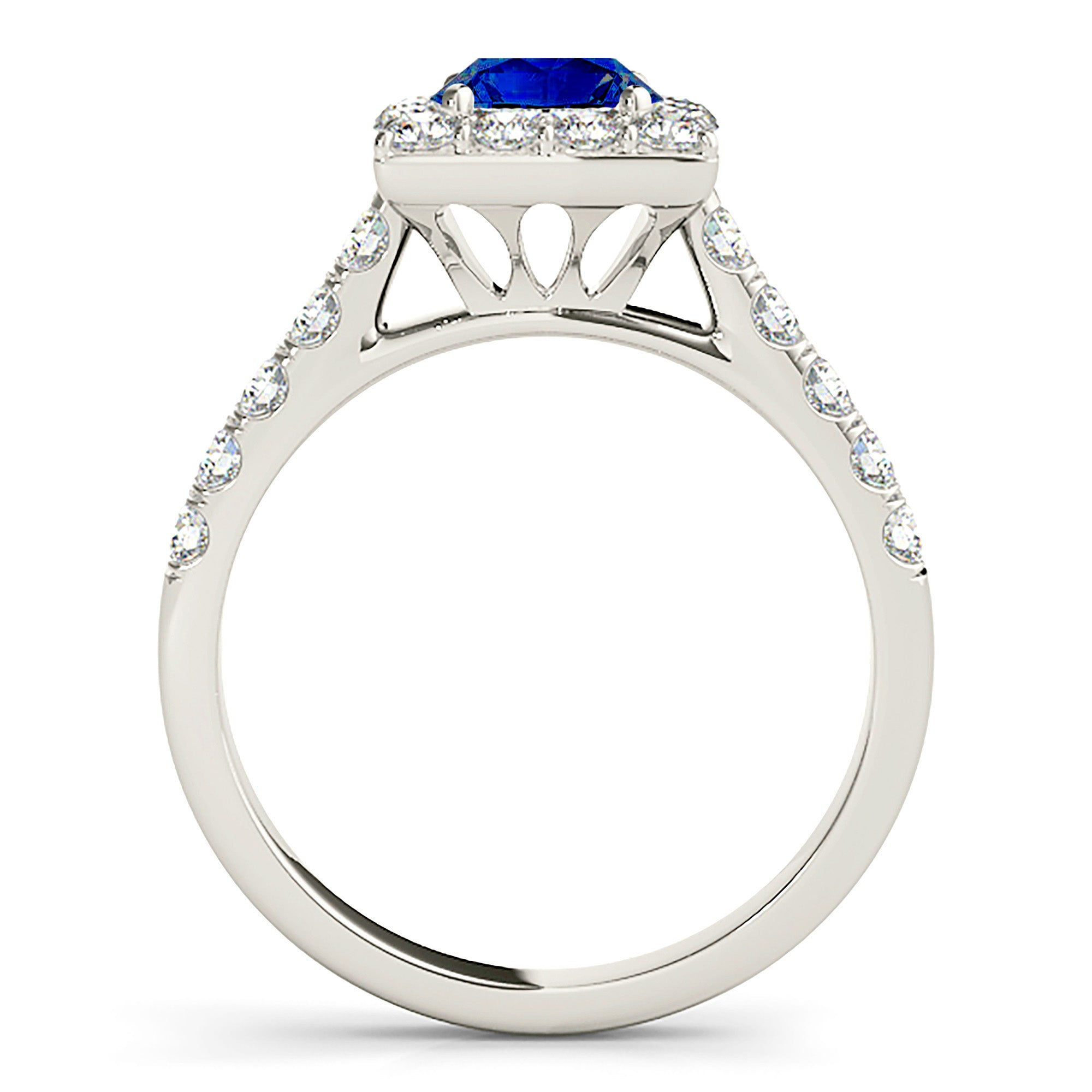1.35 ct. Genuine Round Blue Sapphire Square Halo Ring With 0.75 ctw. Diamonds-VIRABYANI