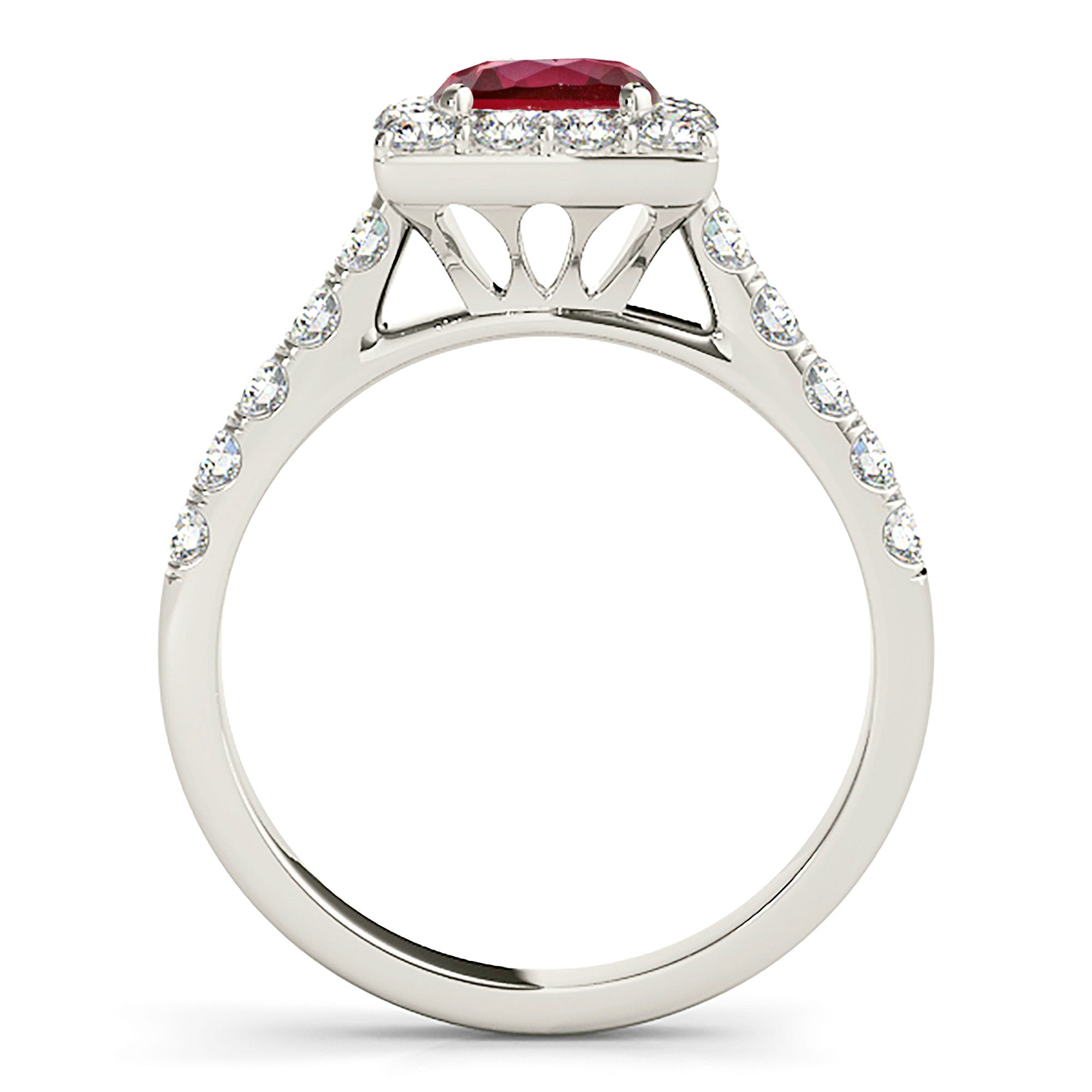 1.35 ct. Genuine Ruby Ring With 0.75 ctw. Diamond Square Halo And Simple Diamond Band-VIRABYANI