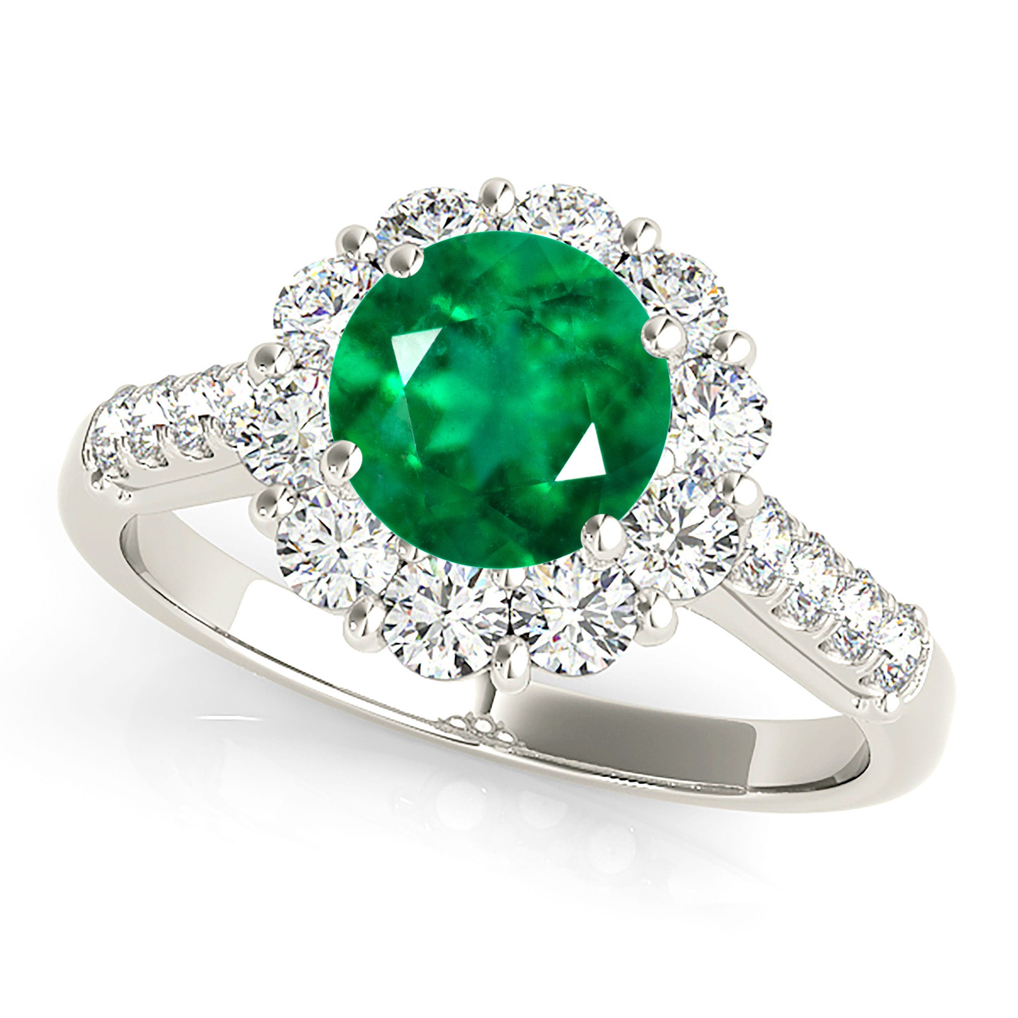 1.75 ct. Genuine Emerald Halo Ring With 1.00 ctw. Side Diamonds-VIRABYANI