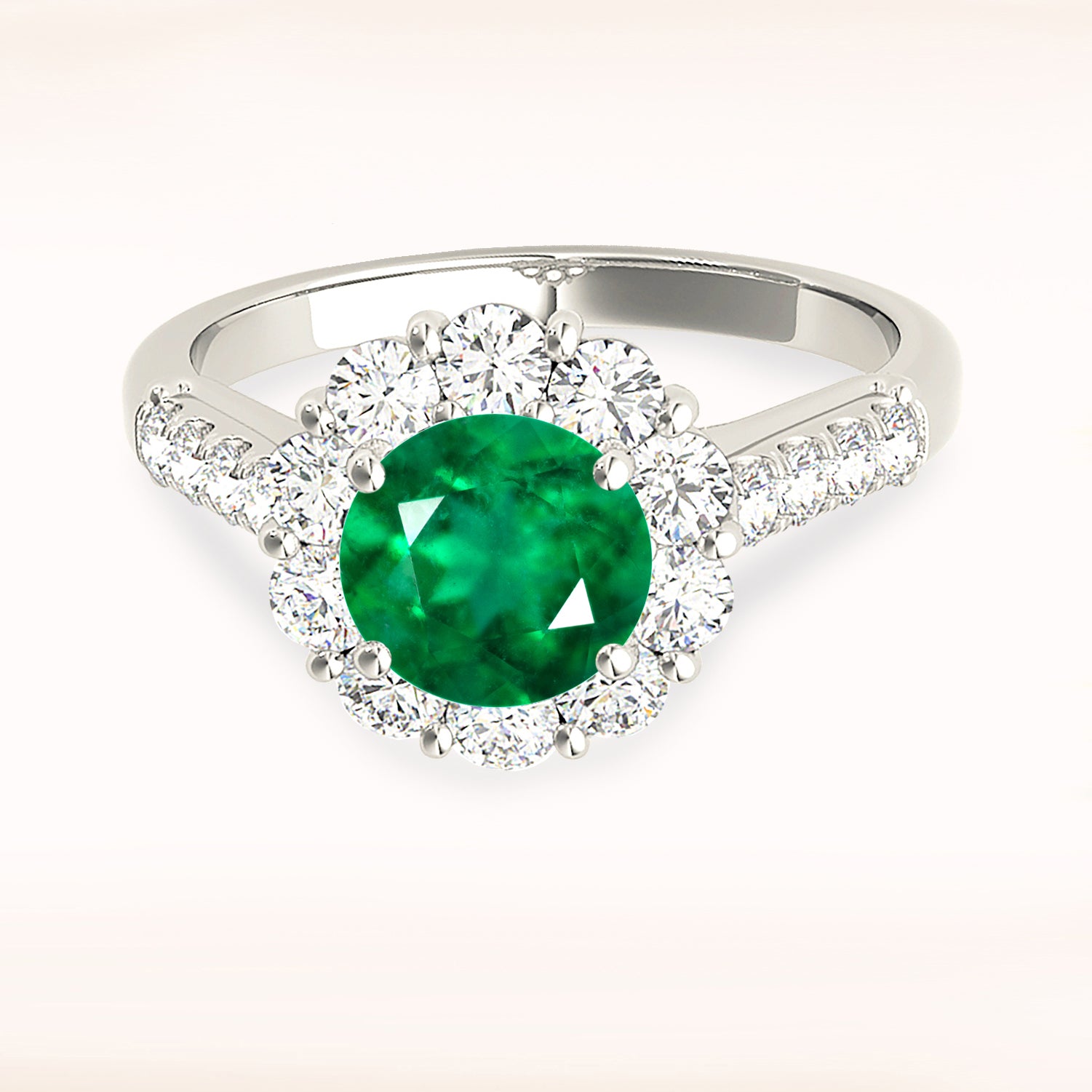 1.75 ct. Genuine Emerald Halo Ring With 1.00 ctw. Side Diamonds-VIRABYANI