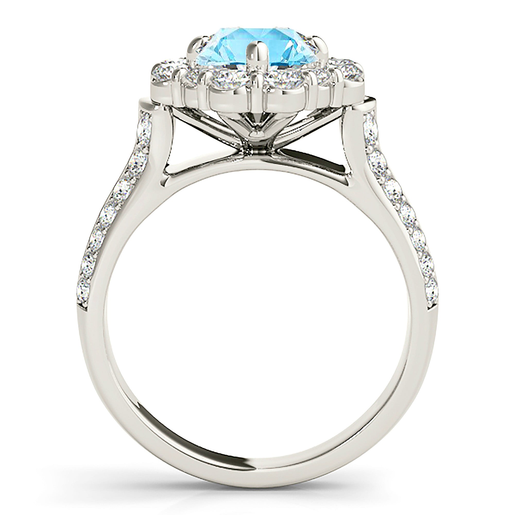 1.75 ct. Genuine Aquamarine Ring With 1.15 ctw. Diamond Fancy Halo And Double Row Diamond Band-VIRABYANI