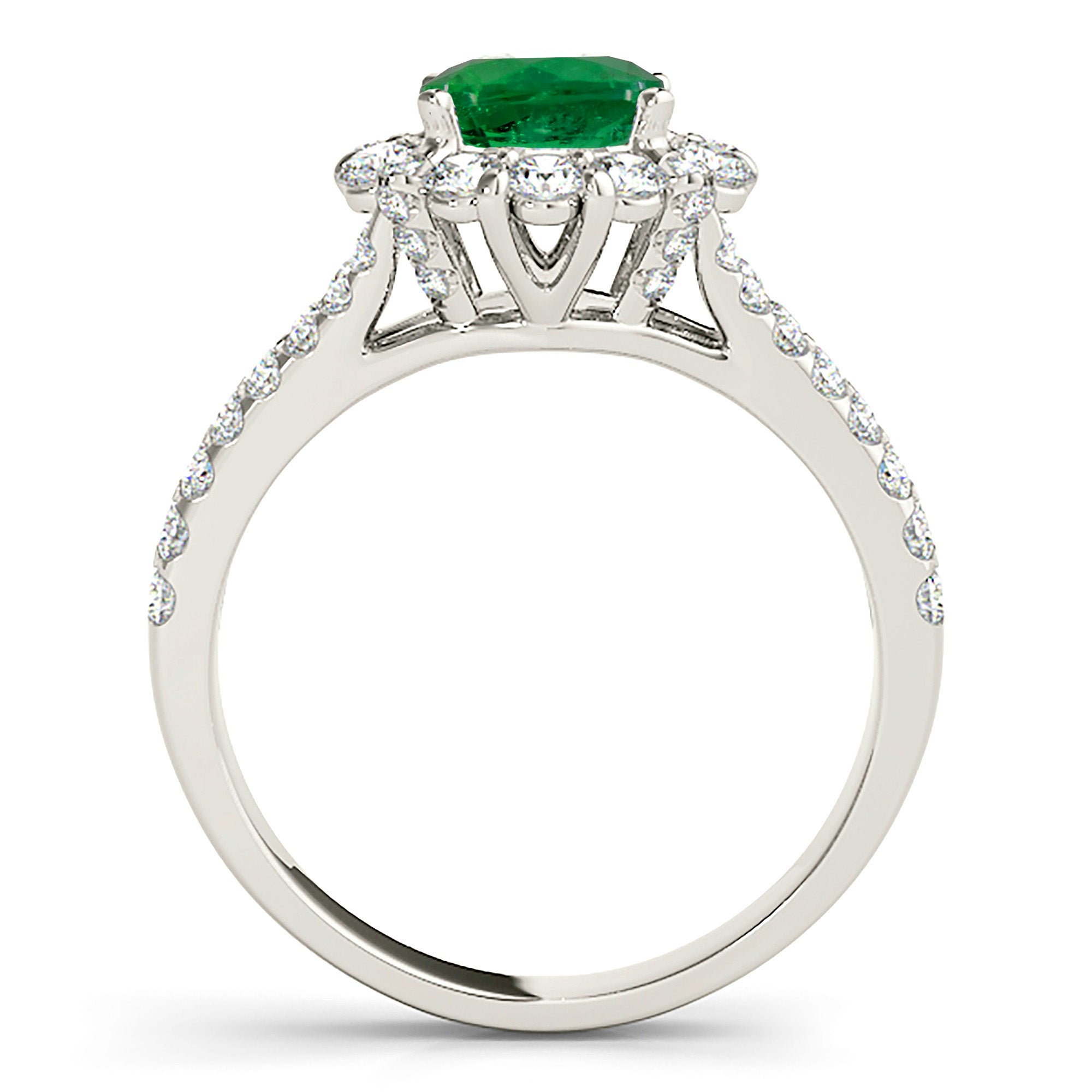 1.75 ct. Genuine Emerald Split Shank Halo Ring With 0.90 ctw. Side Diamonds-VIRABYANI