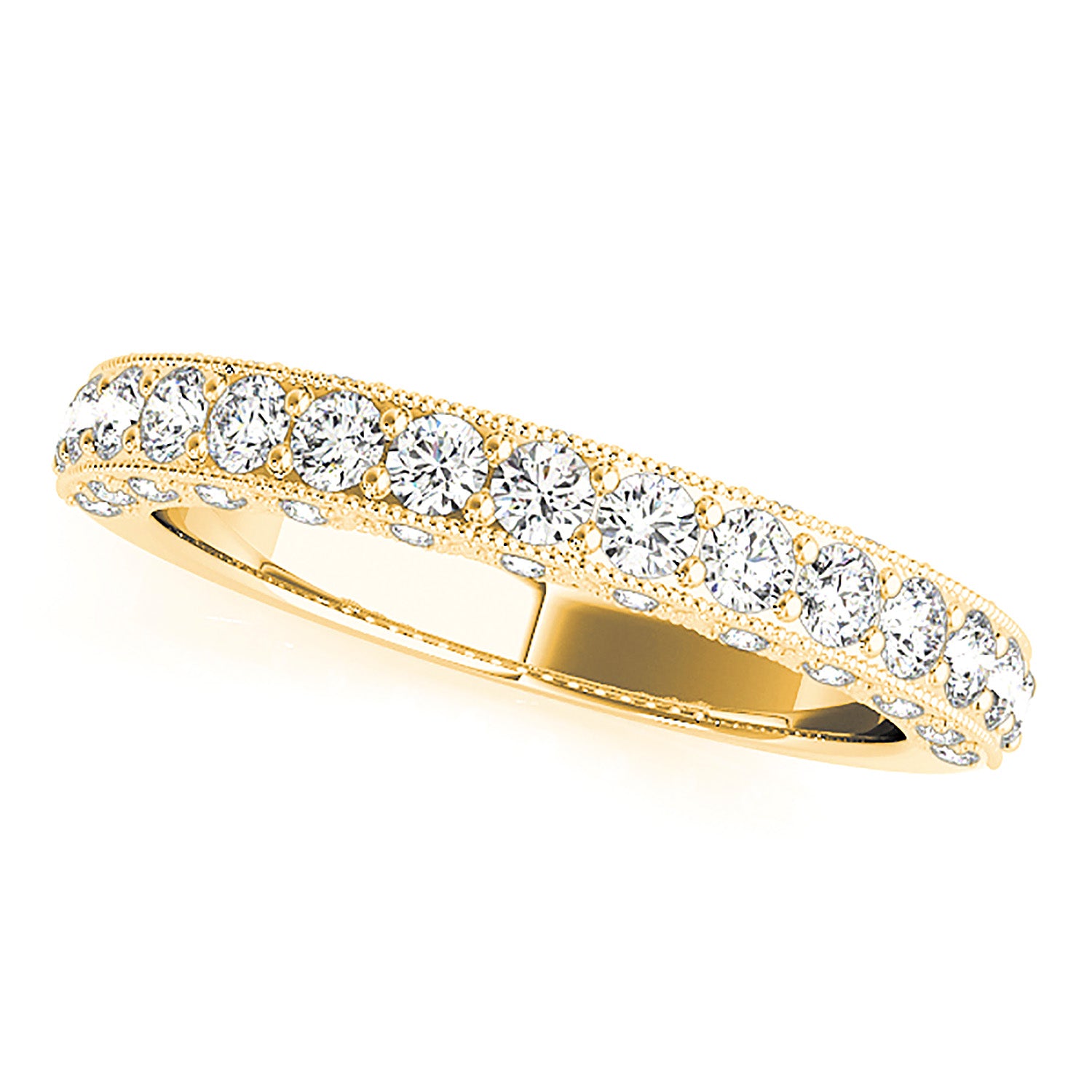 0.70 ctw. Round Diamond Wedding Band Hidden Side Diamonds, Milgrain Accent Ring-VIRABYANI