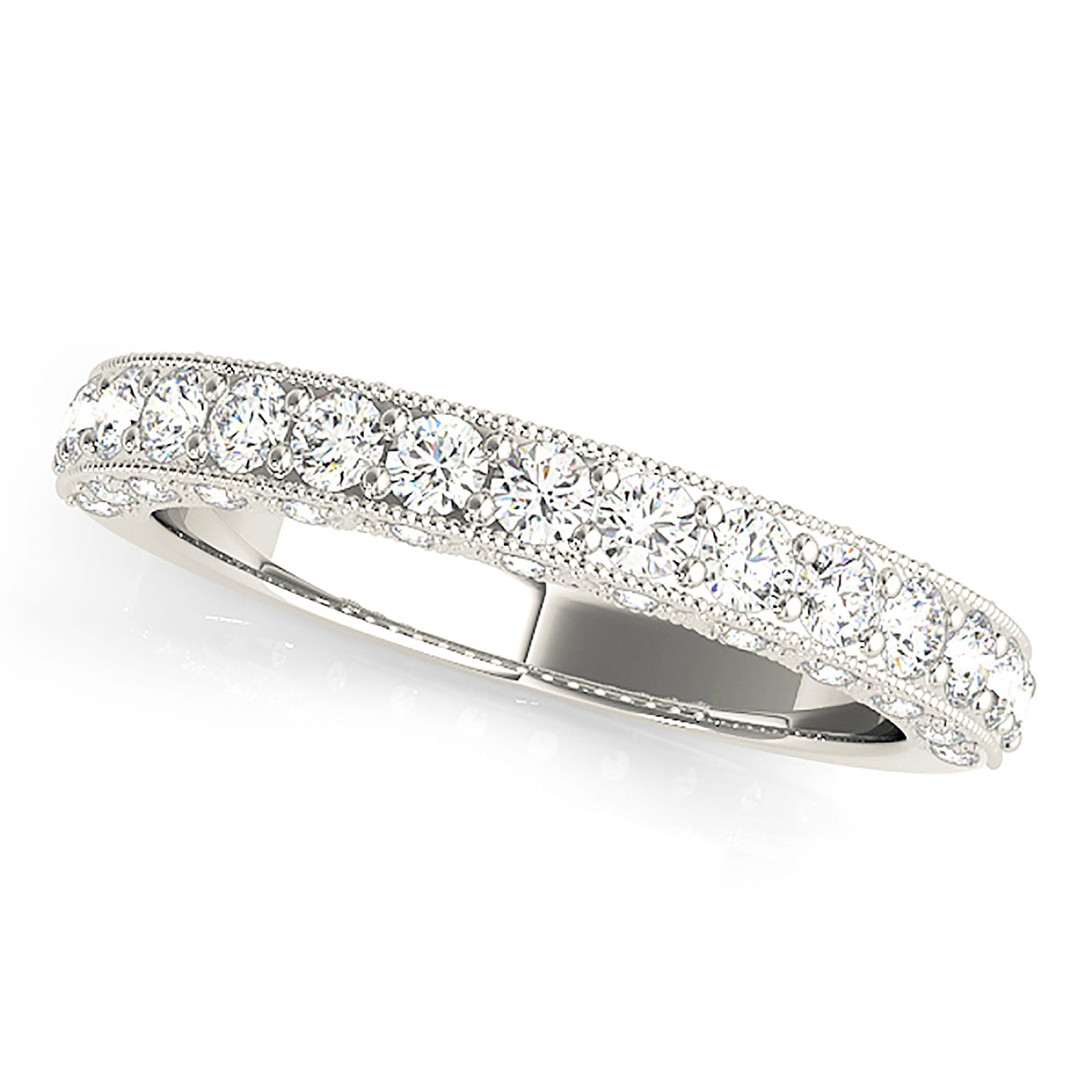 0.70 ctw. Round Diamond Wedding Band Hidden Side Diamonds, Milgrain Accent Ring-VIRABYANI