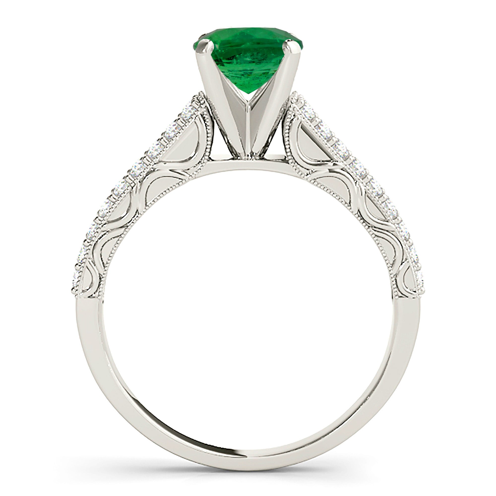 1.14 ct. Genuine Solitaire Emerald Ring With 0.35 ctw. Double Row Diamond Band-in 14K/18K White, Yellow, Rose Gold and Platinum - Christmas Jewelry Gift -VIRABYANI