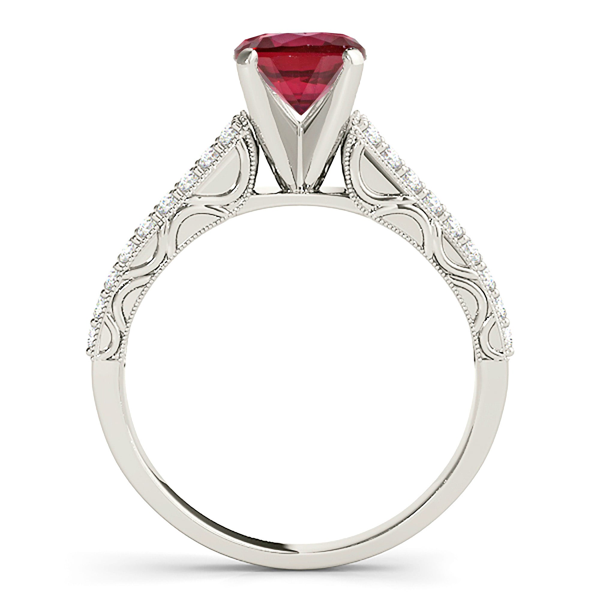 1.35 ct. Genuine Solitaire Ruby Ring with 0.35 ctw. Double Row Diamond Band,Milgrain Design-VIRABYANI