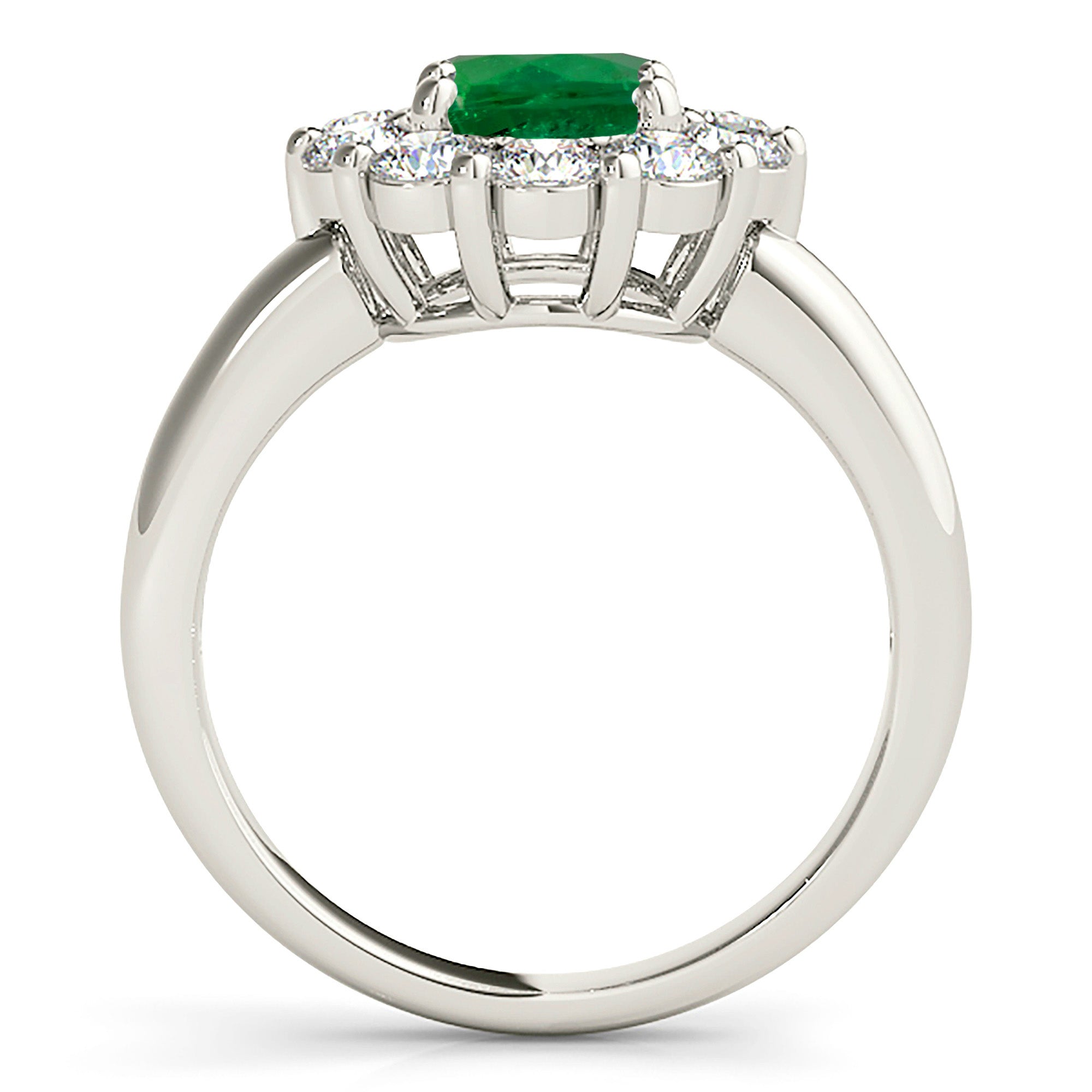 1.75 ct. Genuine Emerald Solitaire Halo Ring With 1.15 ctw. Side Diamonds-VIRABYANI