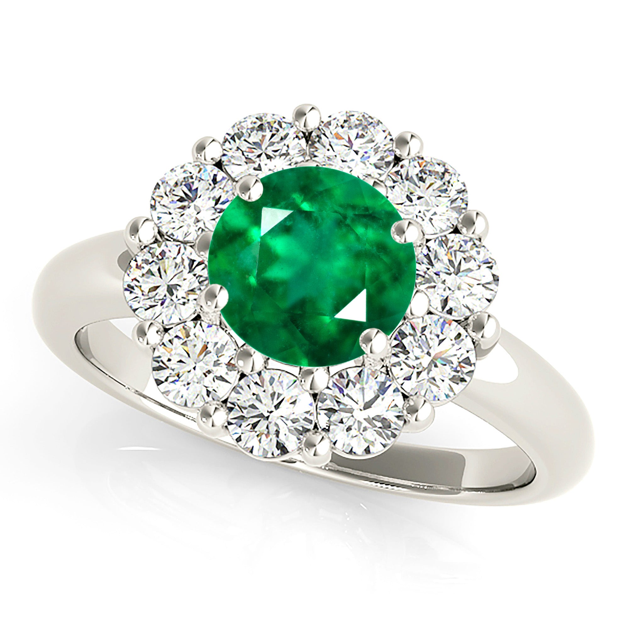 1.75 ct. Genuine Emerald Solitaire Halo Ring With 1.15 ctw. Side Diamonds-VIRABYANI
