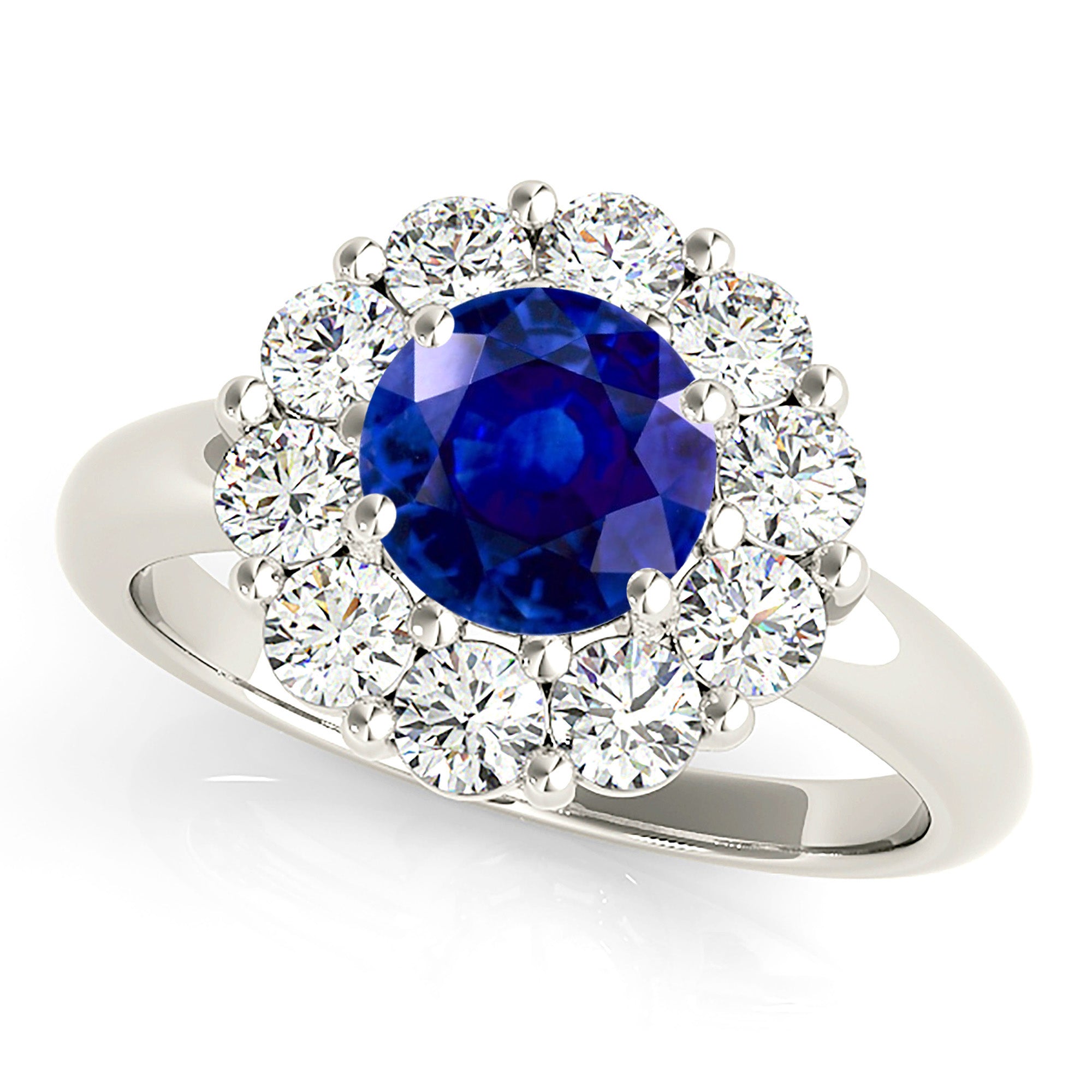 1.80 ct. Genuine Blue Sapphire Halo Ring with 1.15 ctw. Diamonds on Halo-in 14K/18K White, Yellow, Rose Gold and Platinum - Christmas Jewelry Gift -VIRABYANI