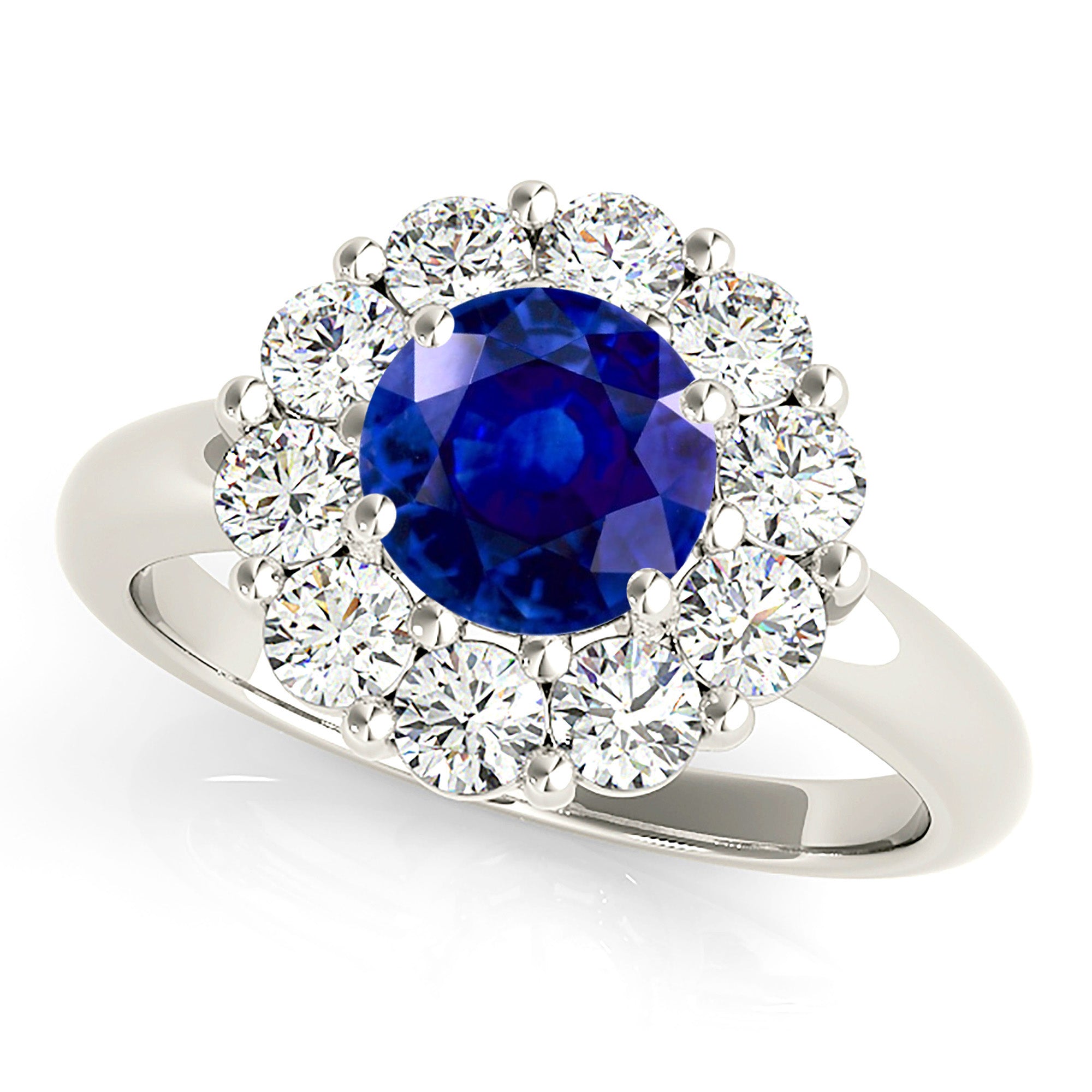 1.80 ct. Genuine Blue Sapphire Halo Ring with 1.15 ctw. Diamonds on Halo-VIRABYANI