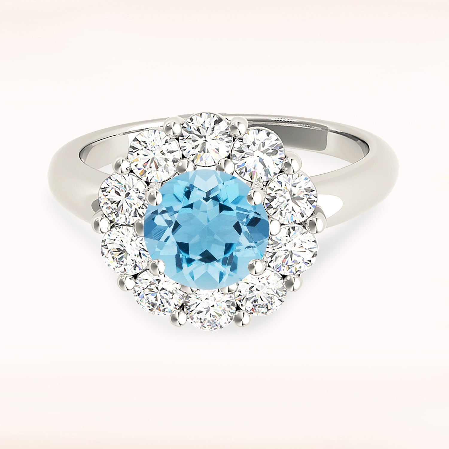 1.75 ct. Genuine Aquamarine Ring With 1.15 ctw. Diamond Halo And Solid Gold Shank-VIRABYANI