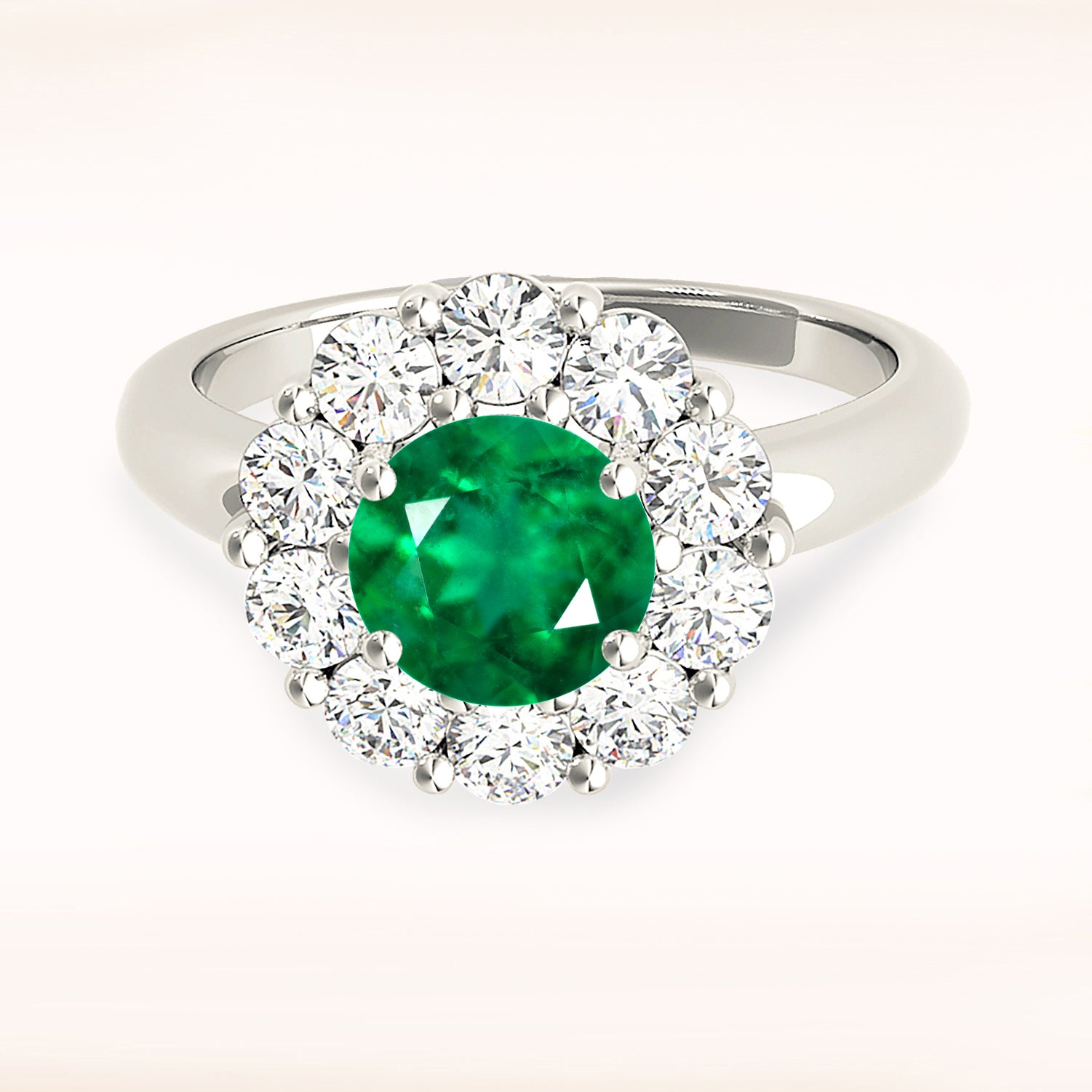 1.75 ct. Genuine Emerald Solitaire Halo Ring With 1.15 ctw. Side Diamonds-VIRABYANI