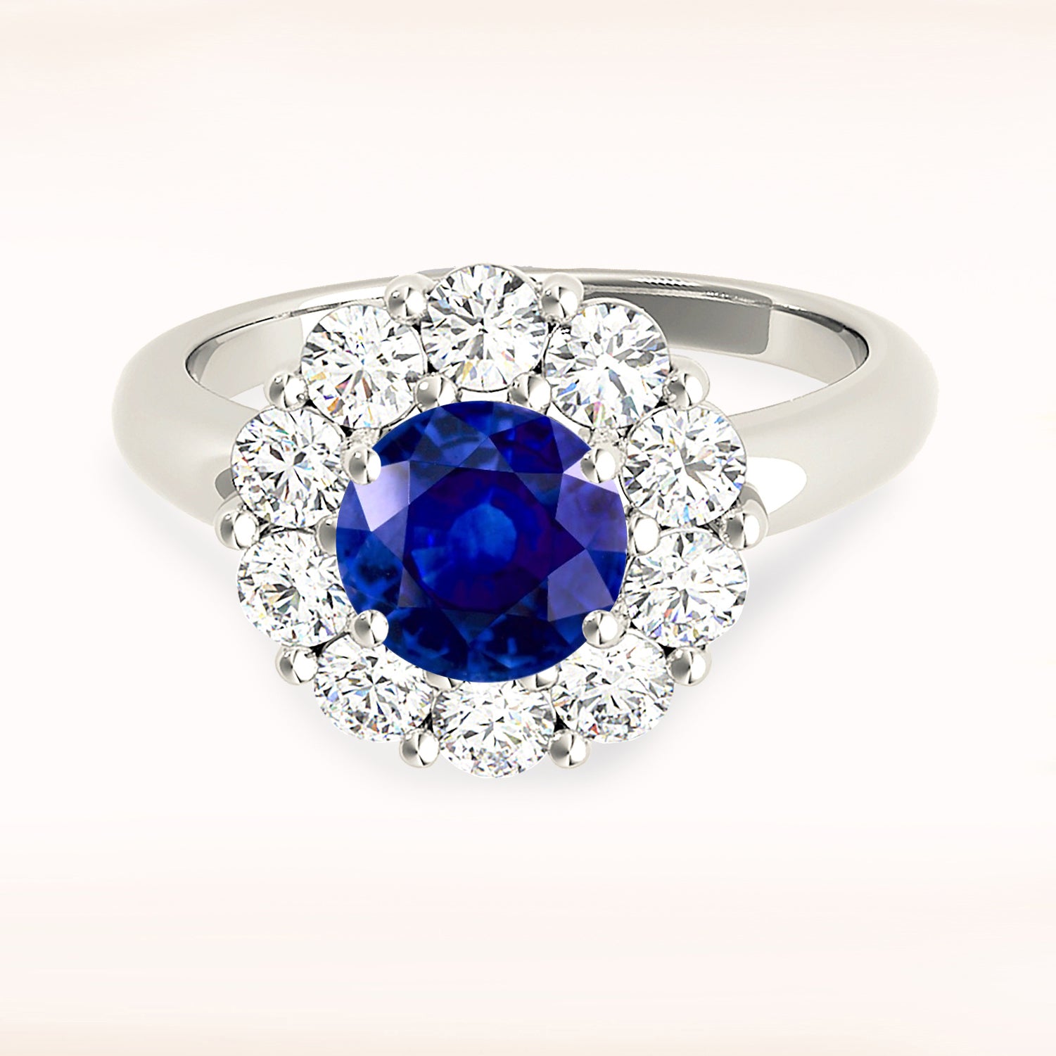 1.80 ct. Genuine Blue Sapphire Halo Ring with 1.15 ctw. Diamonds on Halo-VIRABYANI
