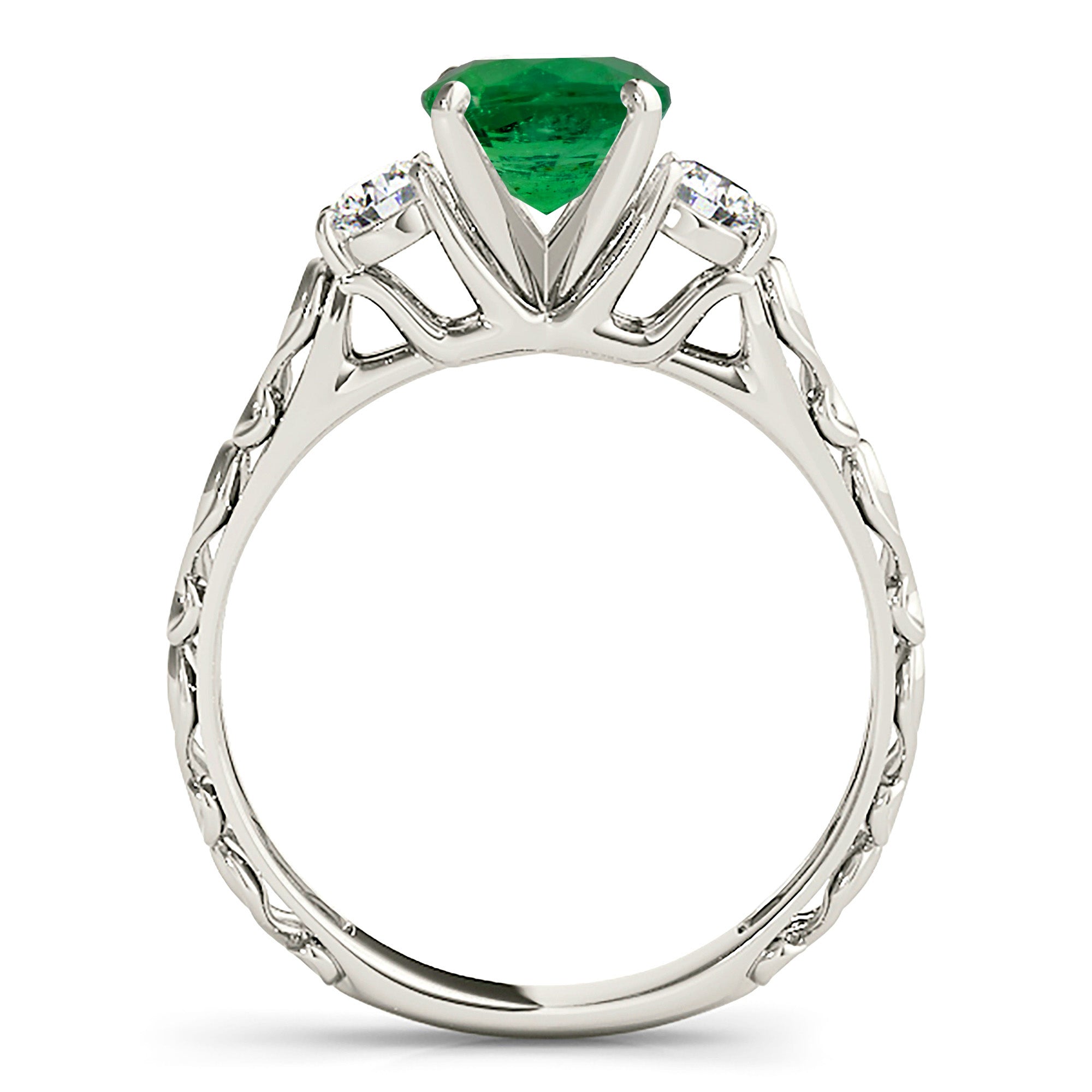 1.14 ct. Genuine Solitaire Emerald Ring With 0.25 ctw. Diamond Hand Carved Filigree Band-VIRABYANI