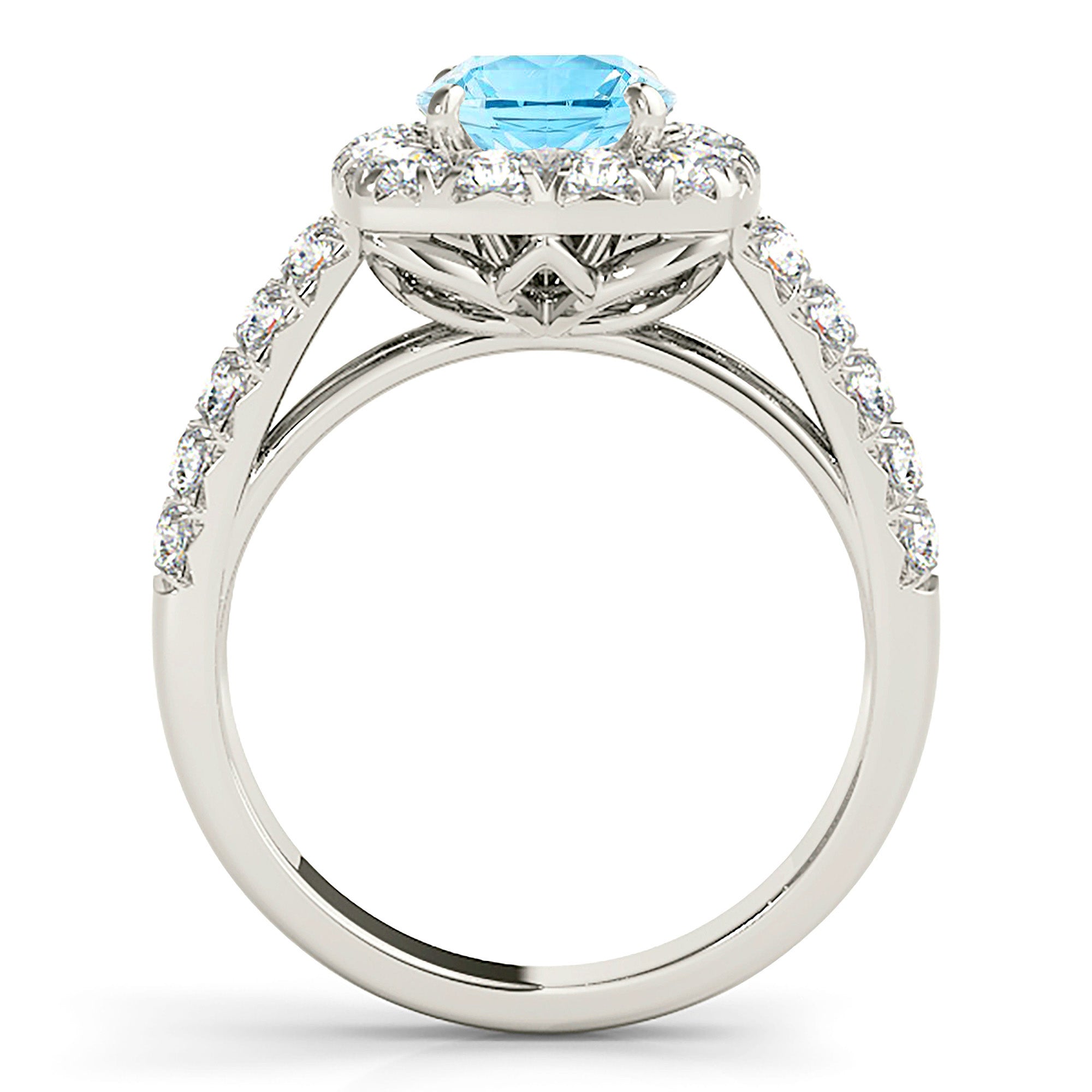 2.00 ct. Genuine Aquamarine Ring With 1.00 ctw. Diamond Cushion Halo And Double Row Diamond Band-VIRABYANI