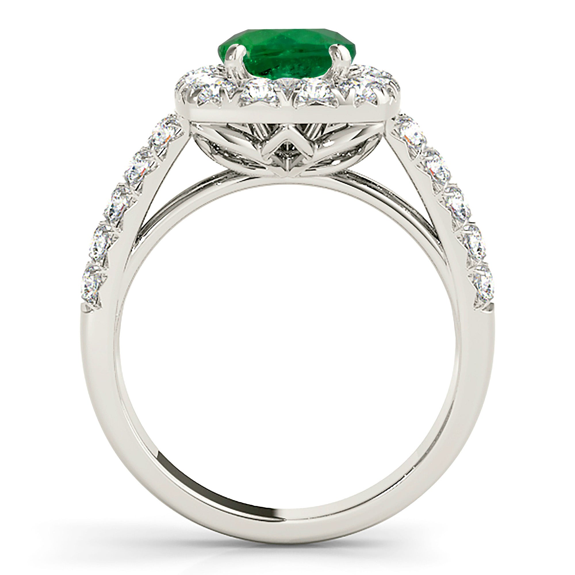 2.00 ct. Genuine Emerald Halo Ring With 1.00 ctw. Double Row Side Diamonds-VIRABYANI