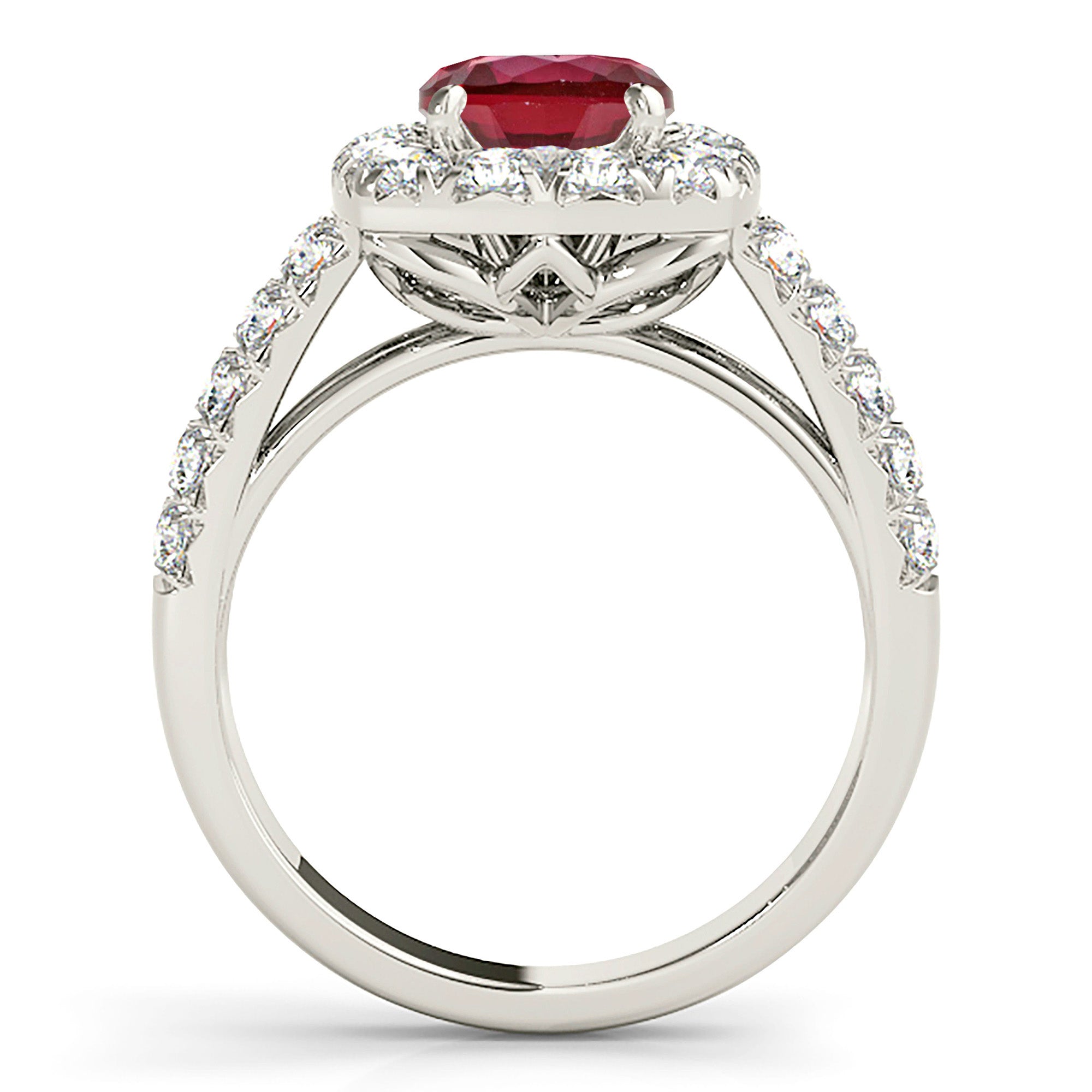 2.35 ct. Genuine Ruby Ring With 1.00 ctw. Diamond Halo And Double Row Diamond Band, Floral Basket-VIRABYANI