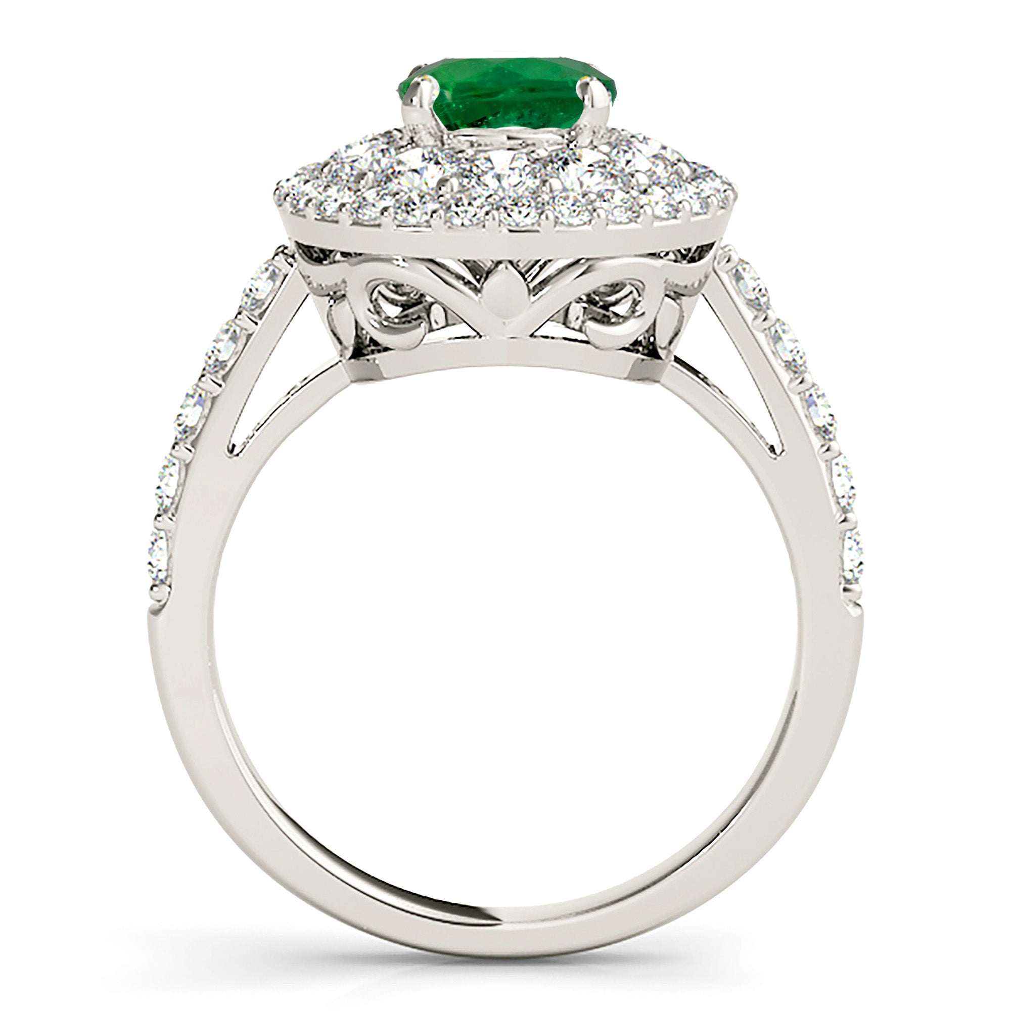 1.14 ct. Genuine Emerald Engagement Ring With 1.00 ctw. Diamond Double Row Halo and Filigree Basket-VIRABYANI