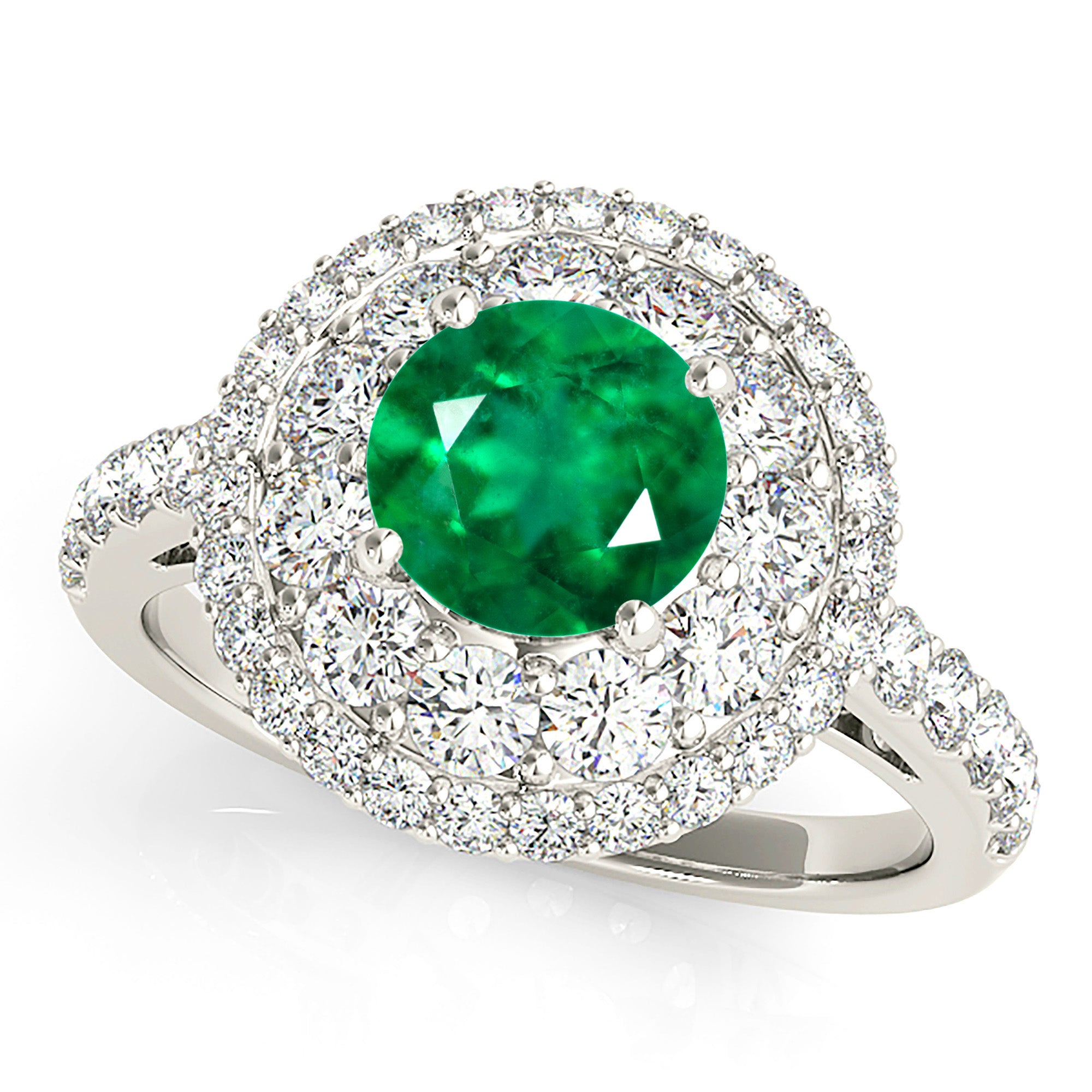 1.14 ct. Genuine Emerald Engagement Ring With 1.00 ctw. Diamond Double Row Halo and Filigree Basket-VIRABYANI