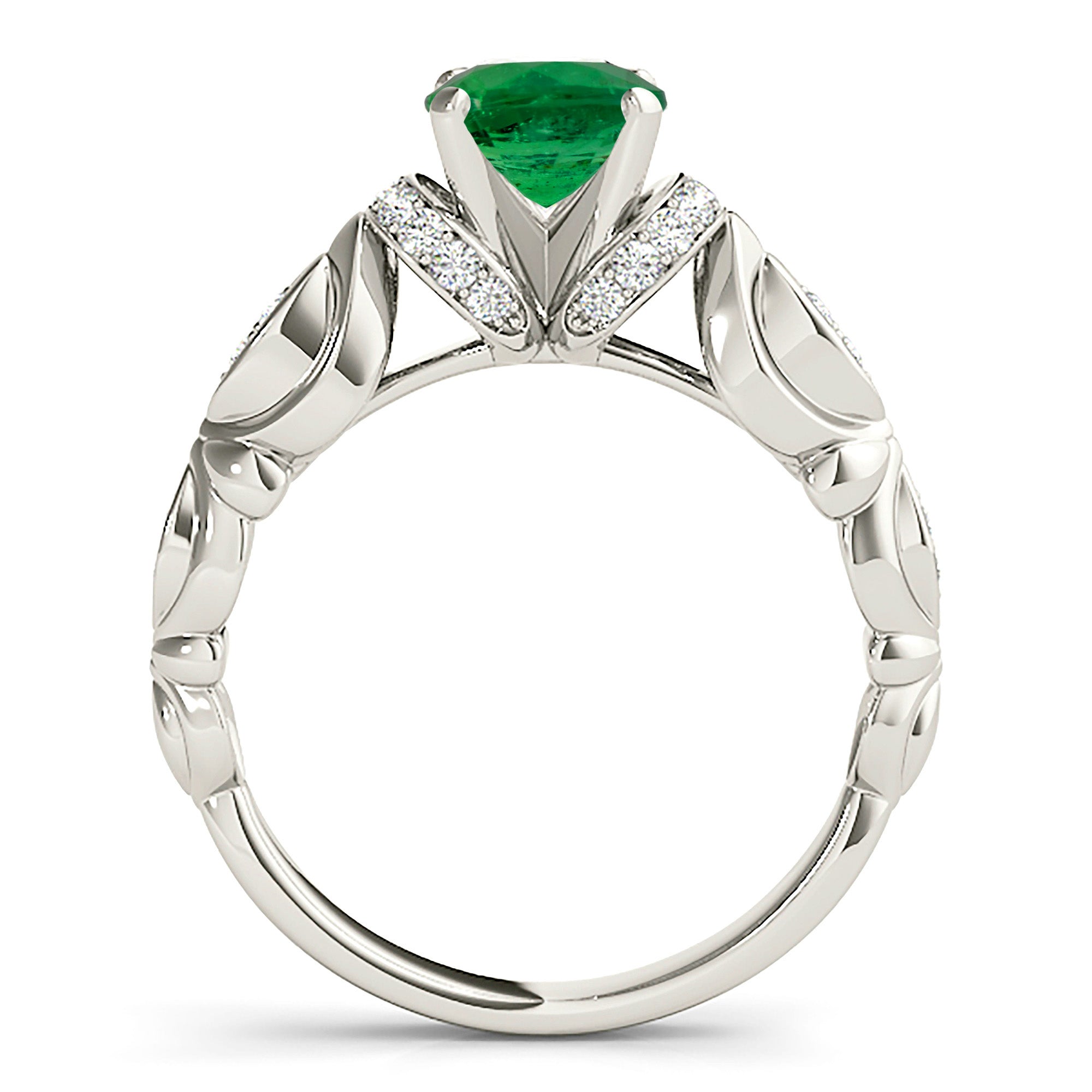 1.75 ct. Genuine Emerald Ring With 0.20 ctw. Side Accent Diamonds,Hand Carved Floral Design-VIRABYANI