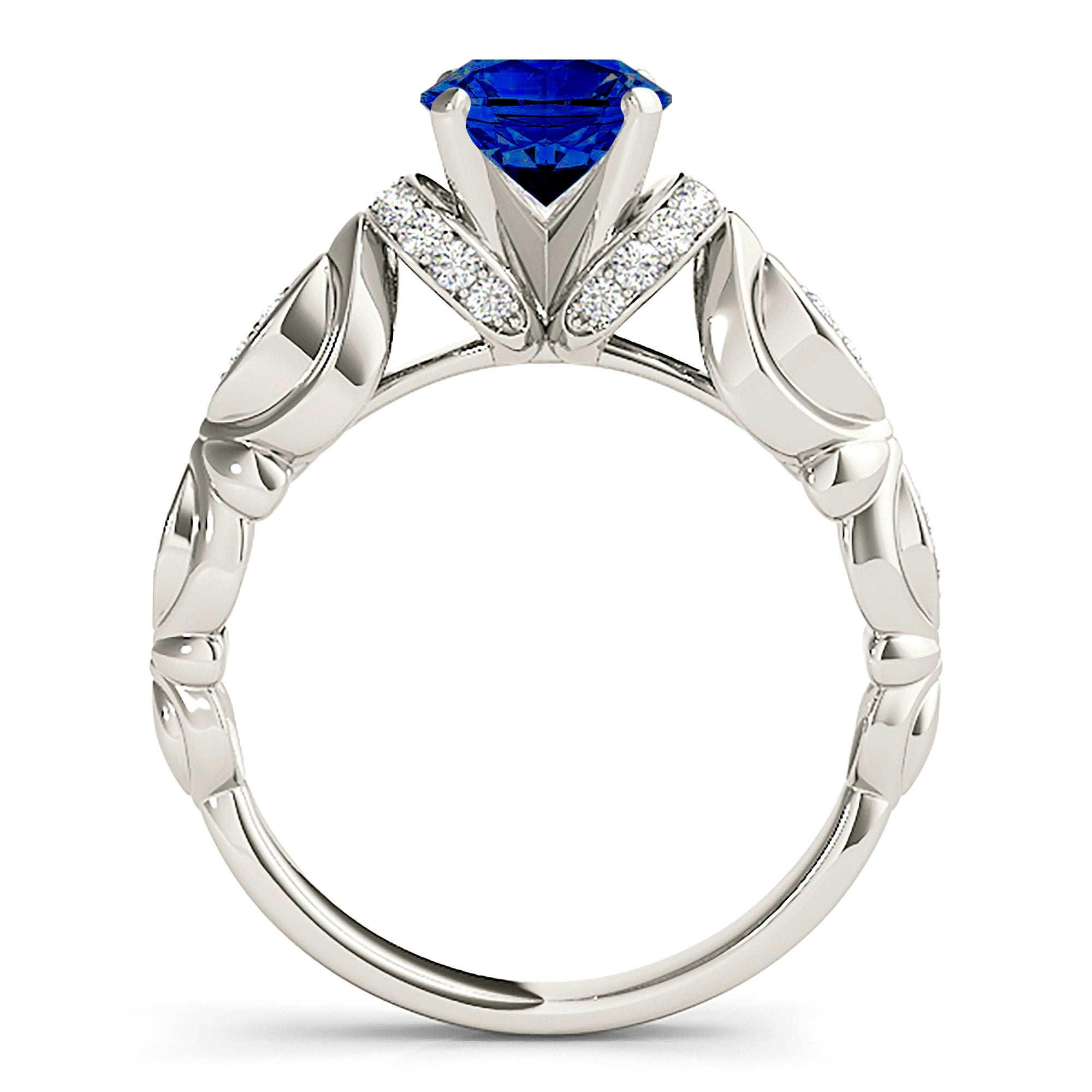 1.80 ct. Genuine Blue Sapphire Vintage Ring With 0.20 ctw. Side Diamonds-VIRABYANI