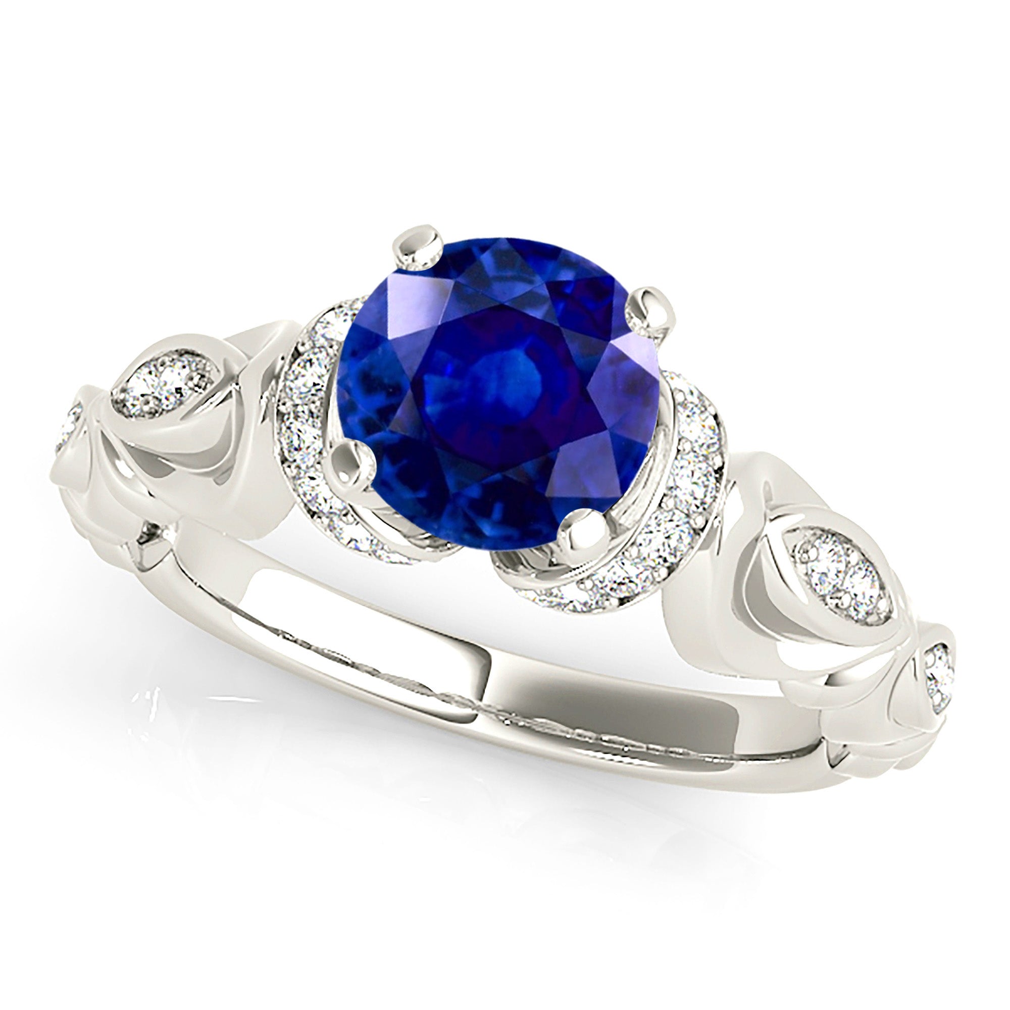 1.80 ct. Genuine Blue Sapphire Vintage Ring With 0.20 ctw. Side Diamonds-VIRABYANI