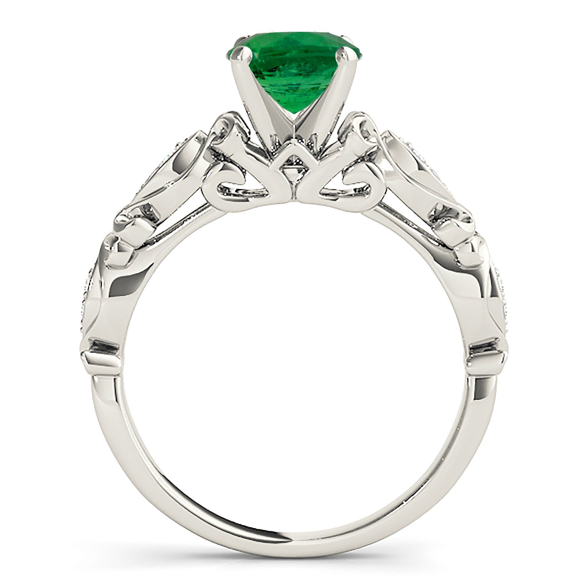 1.75 ct. Genuine Emerald Solitaire Ring With 0.20 ctw. Side Accent Diamonds,Filigree band-VIRABYANI