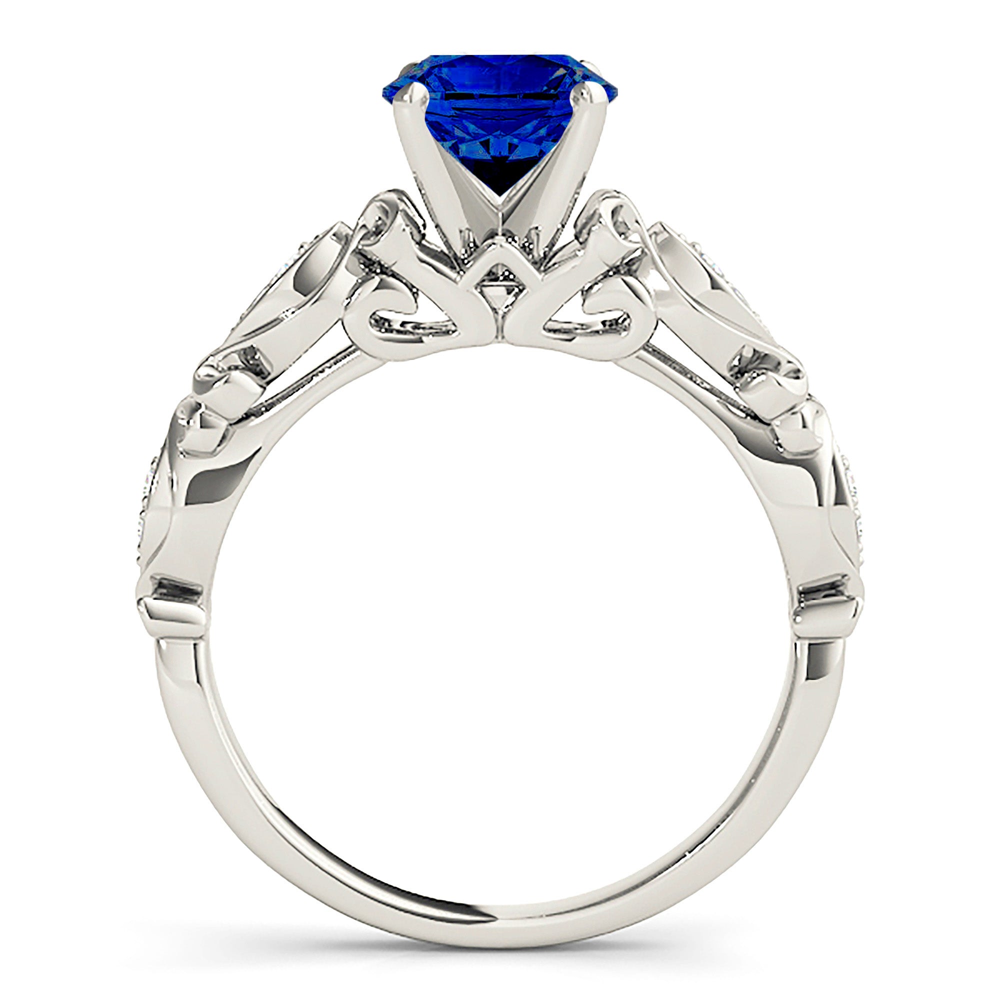 1.80 ct. Genuine Blue Sapphire Vintage Ring With 0.20 ctw. Side Diamonds-VIRABYANI