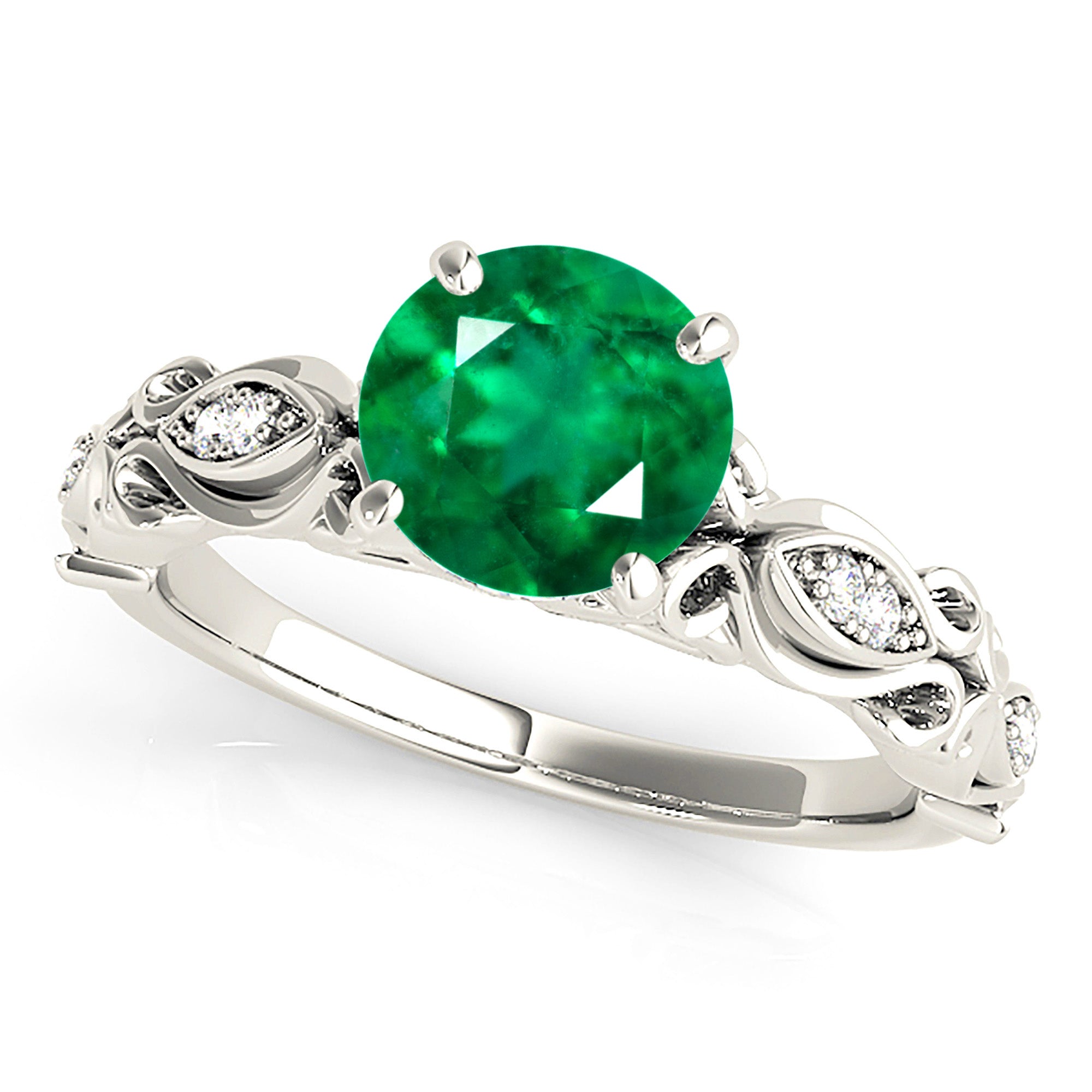 1.75 ct. Genuine Emerald Solitaire Ring With 0.20 ctw. Side Accent Diamonds,Filigree band-VIRABYANI