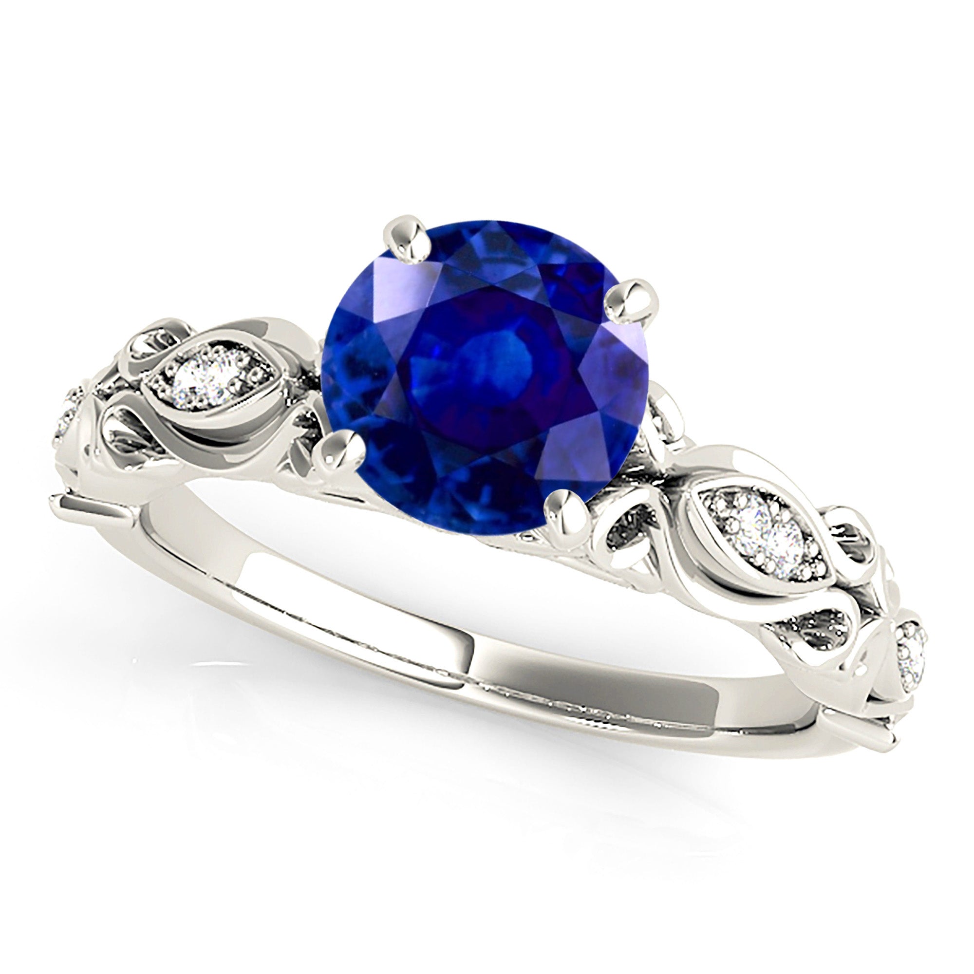 1.80 ct. Genuine Blue Sapphire Vintage Ring With 0.20 ctw. Side Diamonds-in 14K/18K White, Yellow, Rose Gold and Platinum - Christmas Jewelry Gift -VIRABYANI