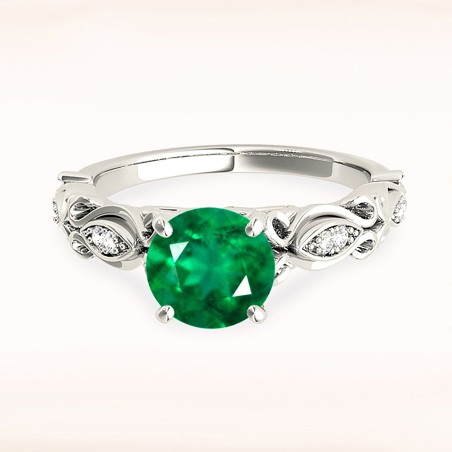1.75 ct. Genuine Emerald Solitaire Ring With 0.20 ctw. Side Accent Diamonds,Filigree band-VIRABYANI