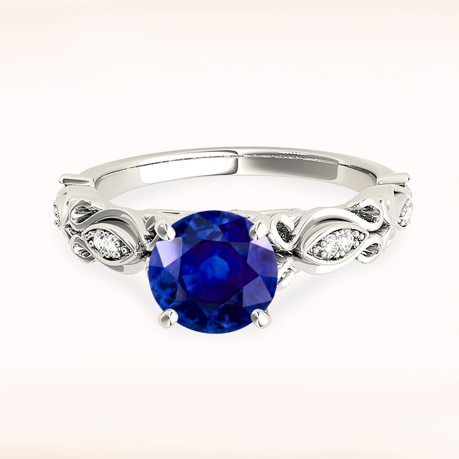 1.80 ct. Genuine Blue Sapphire Vintage Ring With 0.20 ctw. Side Diamonds-VIRABYANI