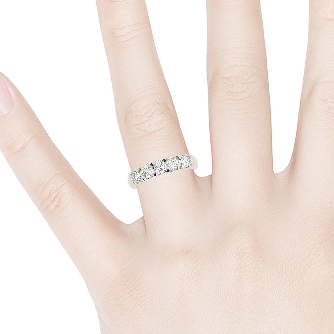 1.00 ctw. Round Diamond Wedding Band 5 Stone Anniversary Ring-VIRABYANI